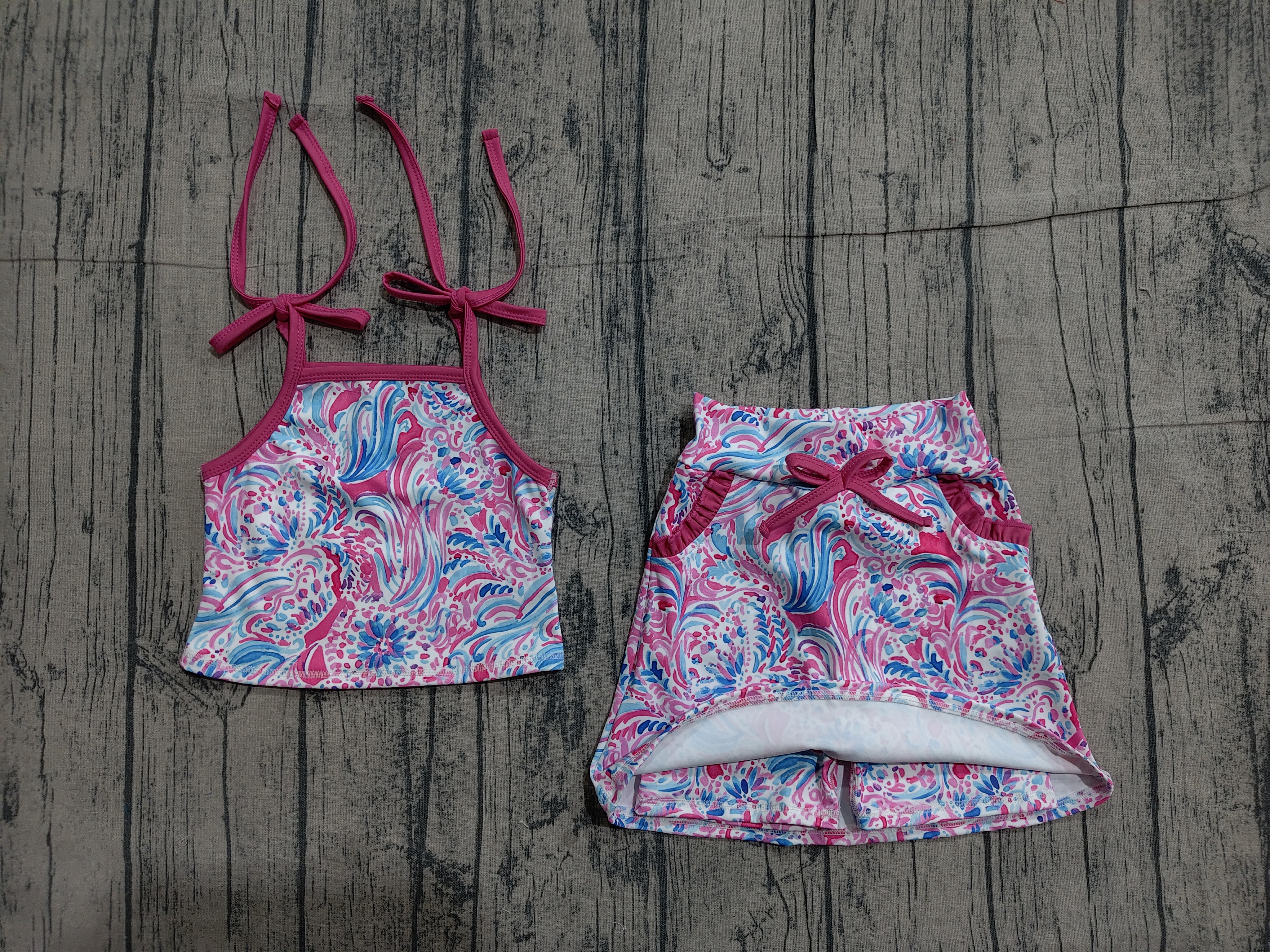 GSD3728 pre-order baby girl clothes seaweed print toddler girl yoga skirt outfit-real pic 2026.4.1 