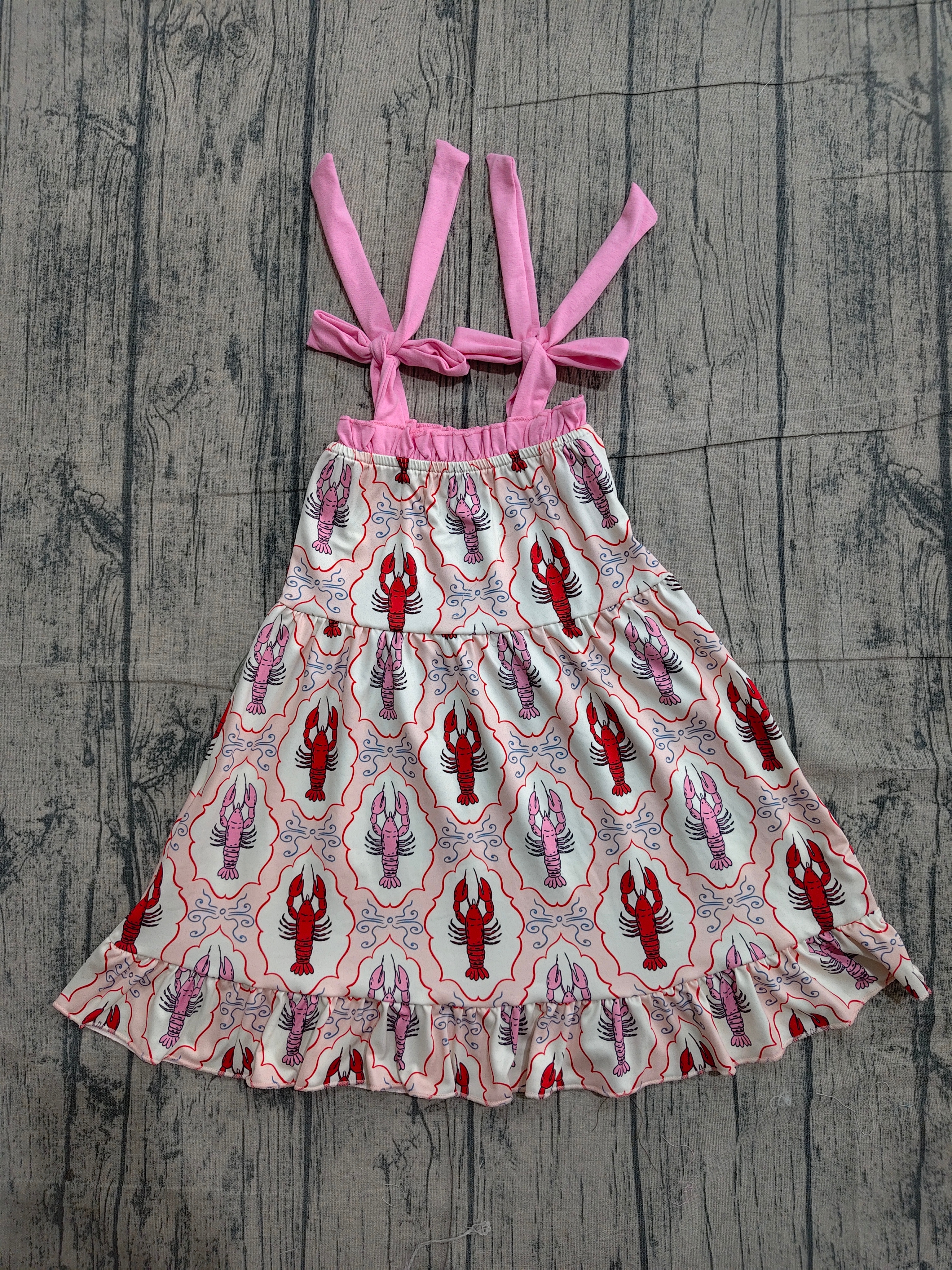 GSD3730 pre-order kids girl clothes crayfish print girl  summer dress-real pic 2026.3.26 