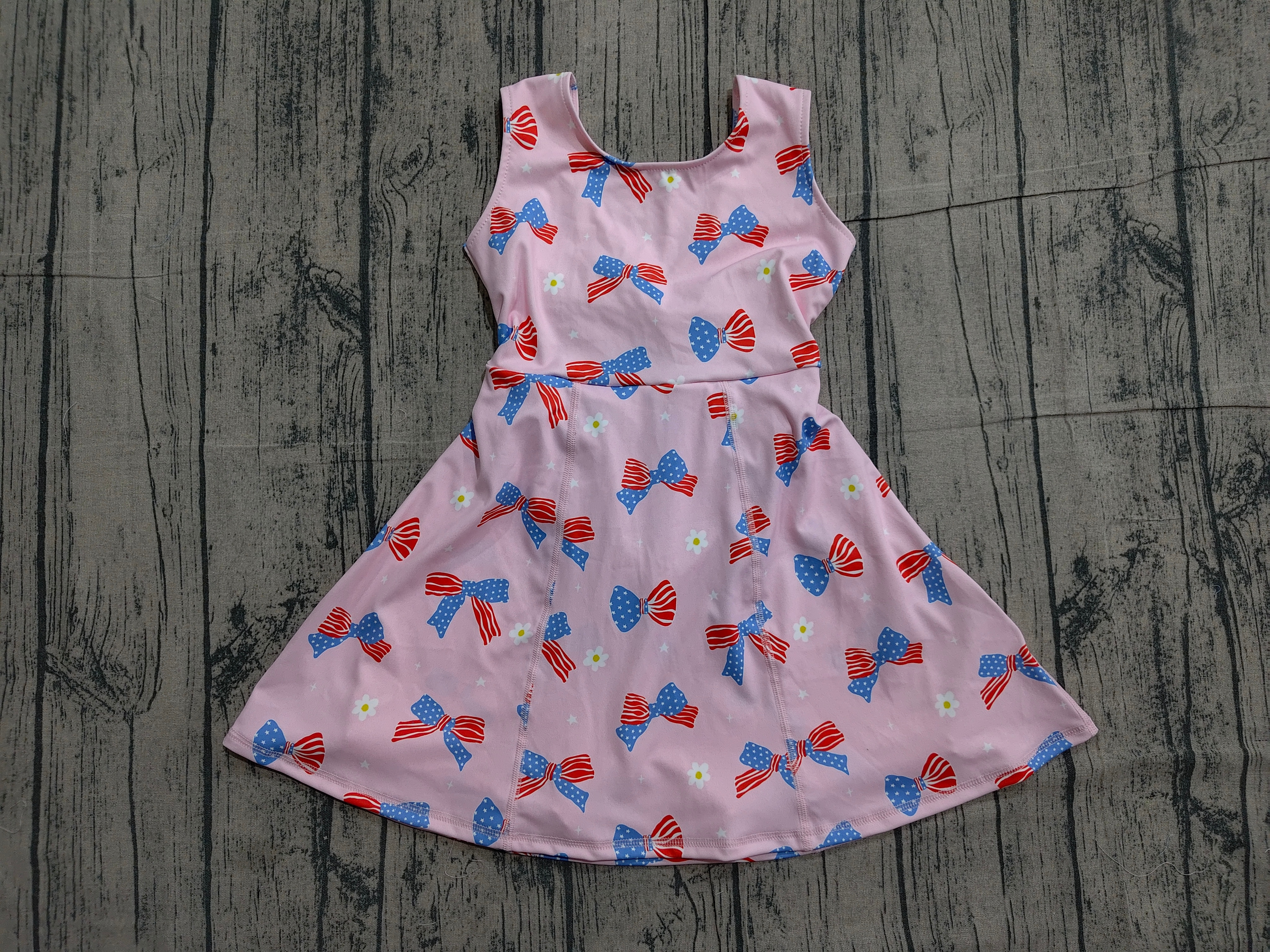 GSD3748 pre-order toddler clothes bows print girl 4th of July yoga summer dress-real pic 2026.3.26 