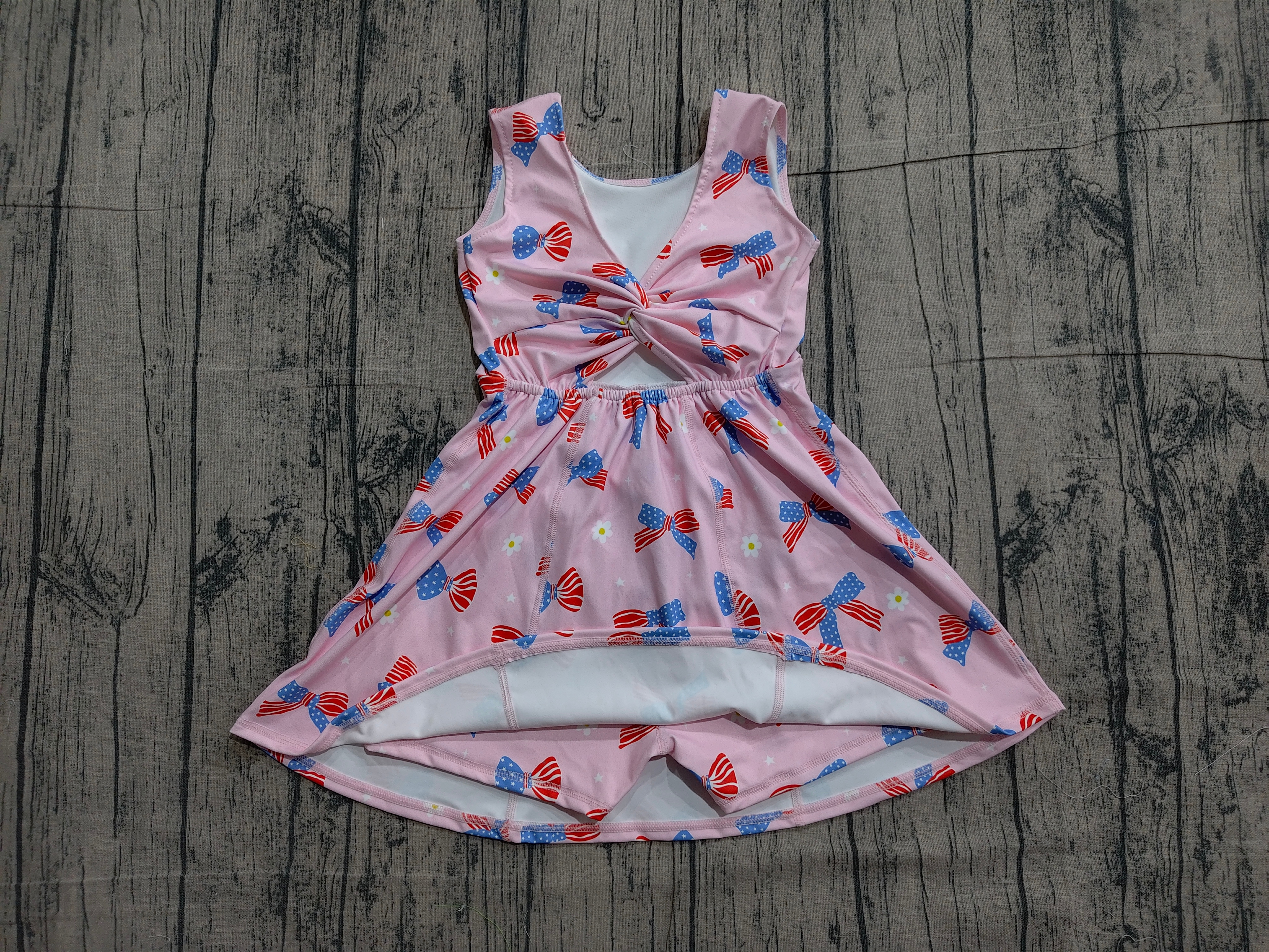 GSD3748 pre-order toddler clothes bows print girl 4th of July yoga summer dress-real pic 2026.3.26 