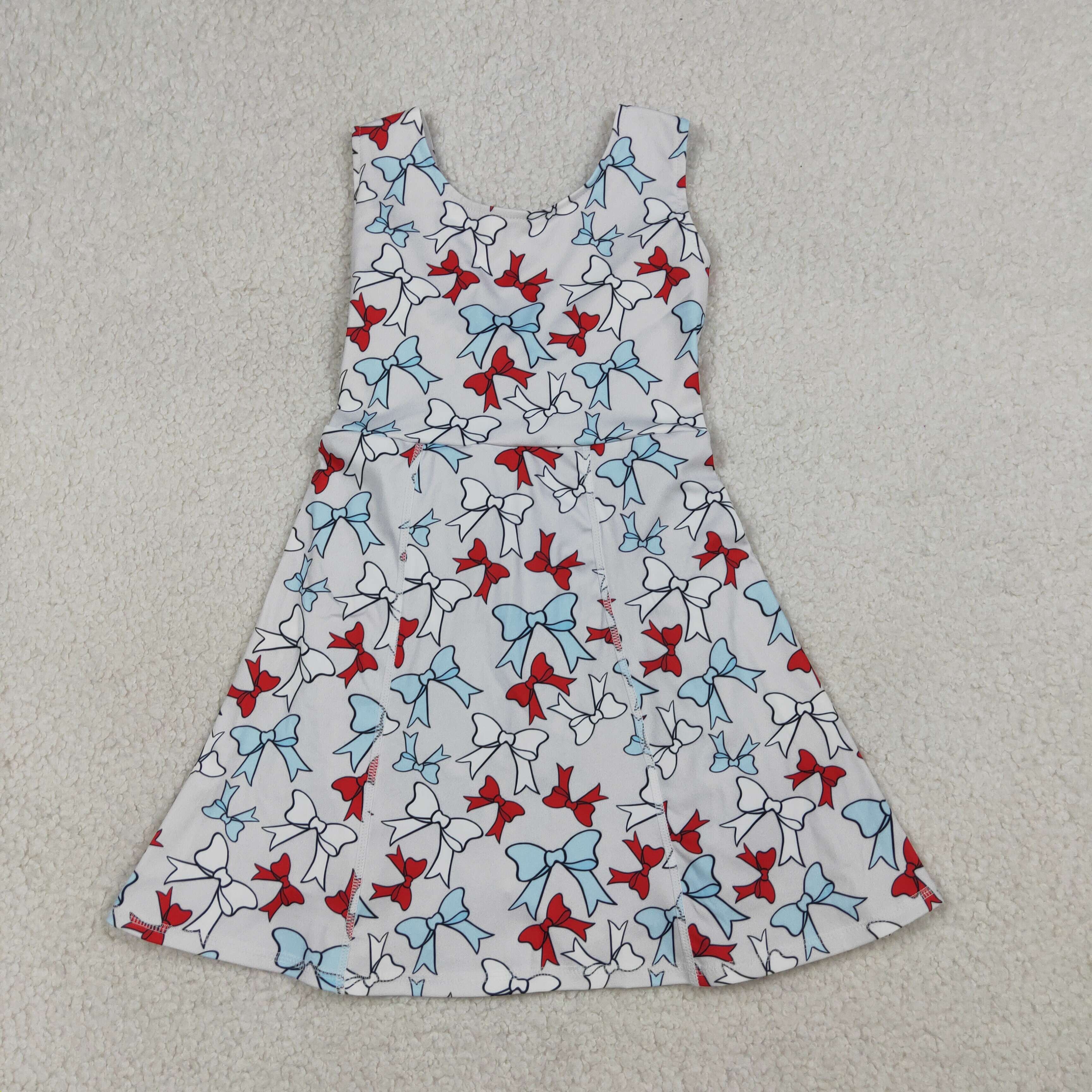 GSD3752 RTS  toddler clothes bows print girl 4th of July yoga summer dress sports dress