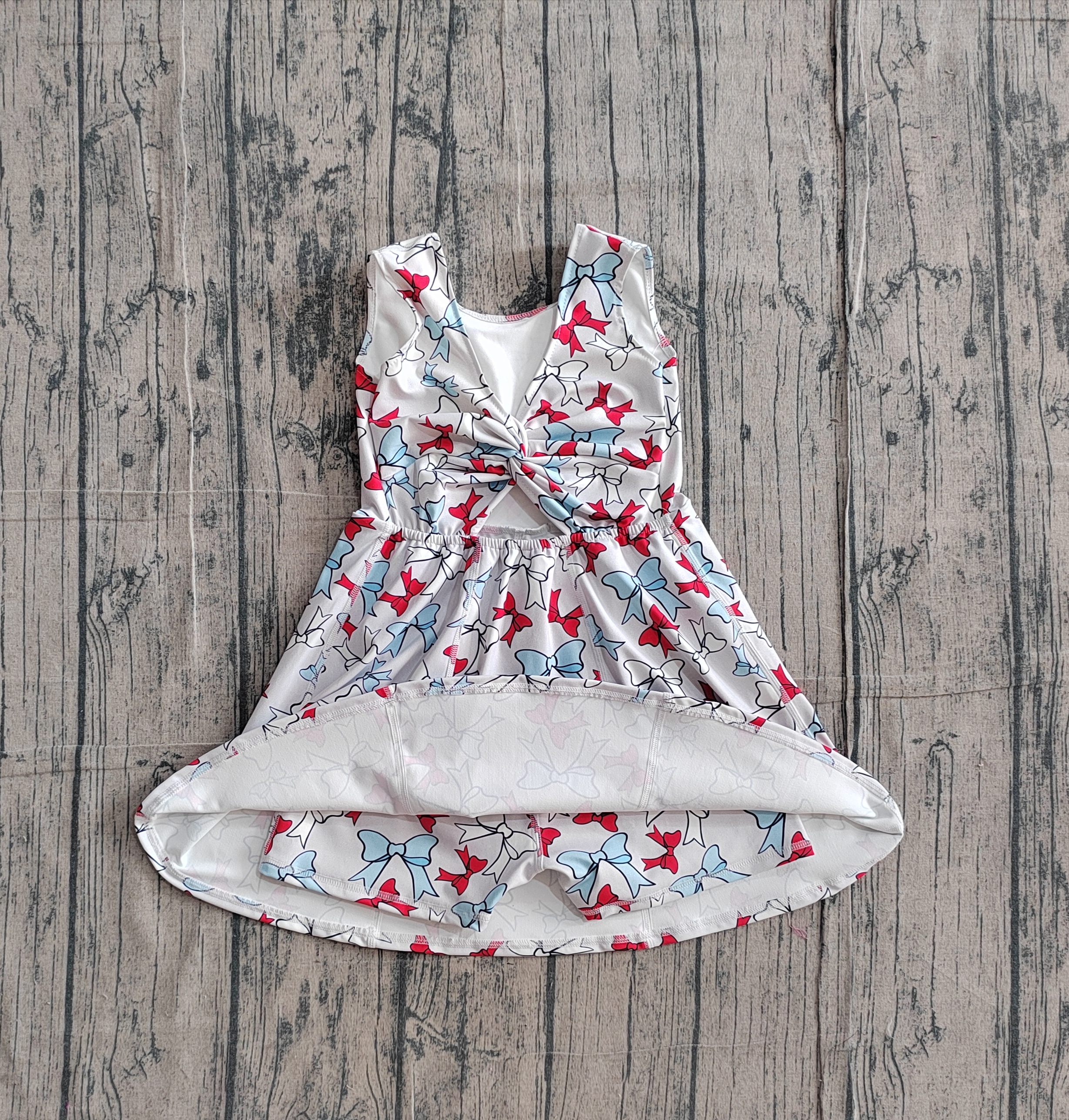GSD3752 pre-order toddler clothes bows print girl 4th of July yoga summer dress-real pic 2026.2.4 