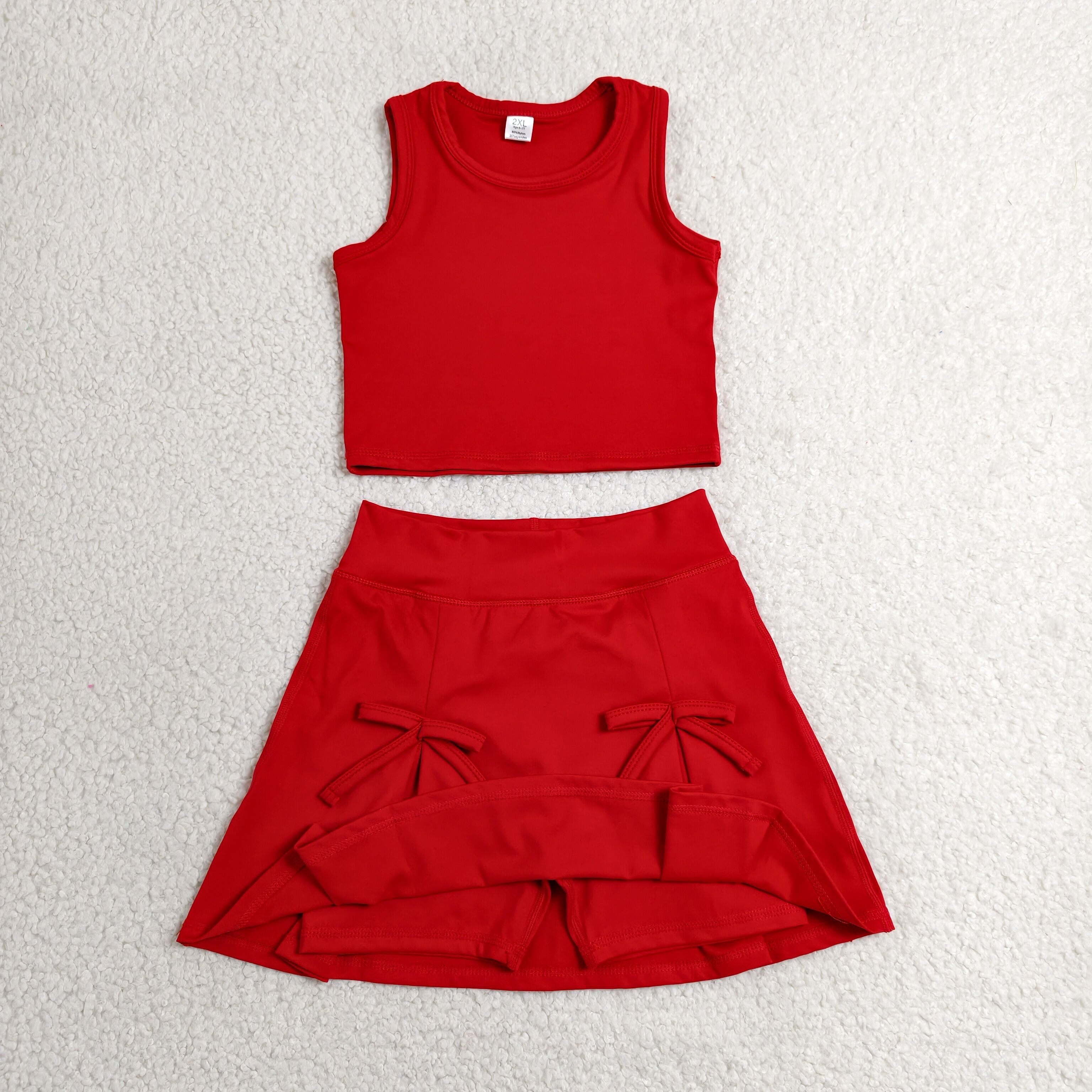 RTS GSD3759 toddler clothes red girl yoga summer dress sports clothing set