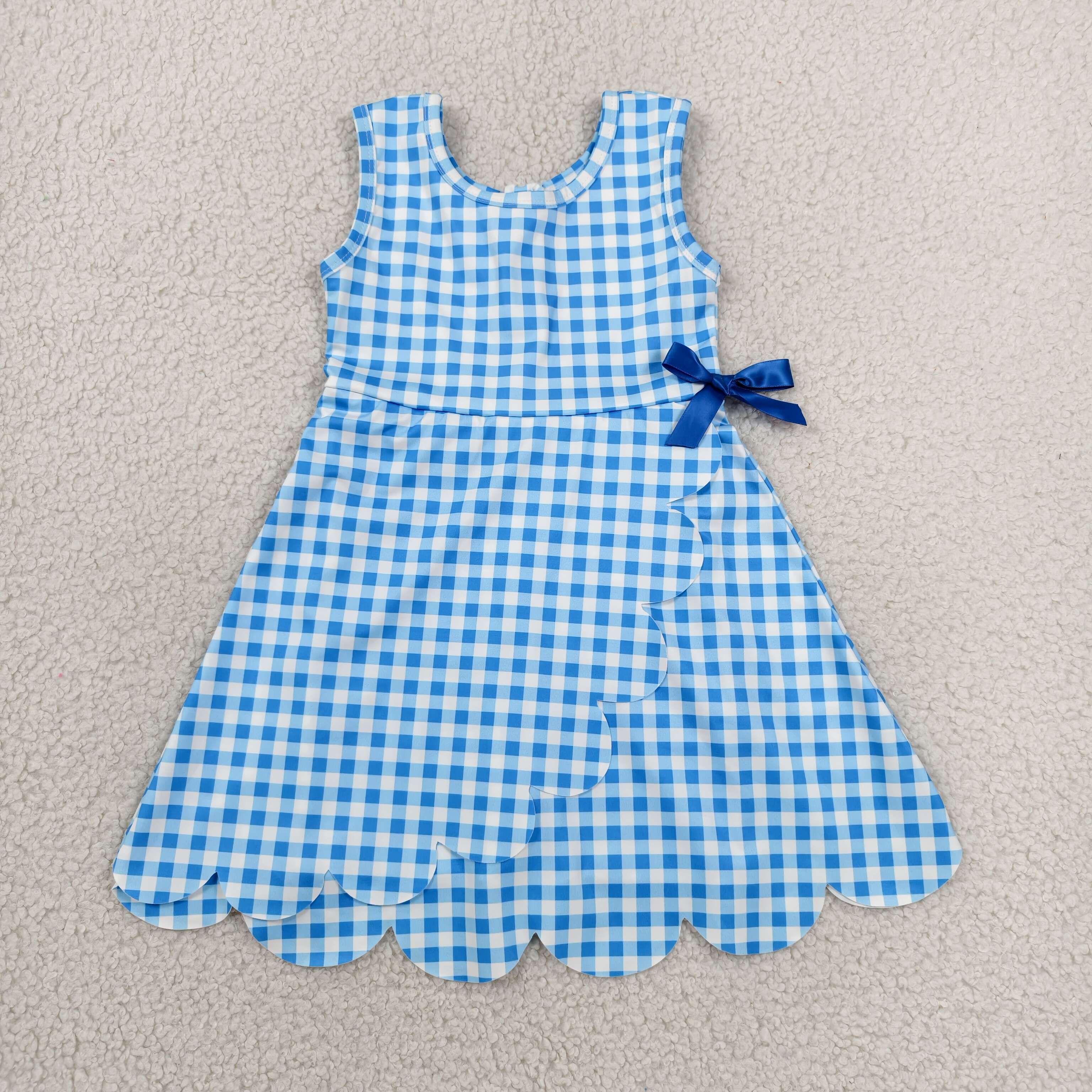 GSD3778 RTS toddler clothes blue  gingham girl yoga summer dress sports clothing