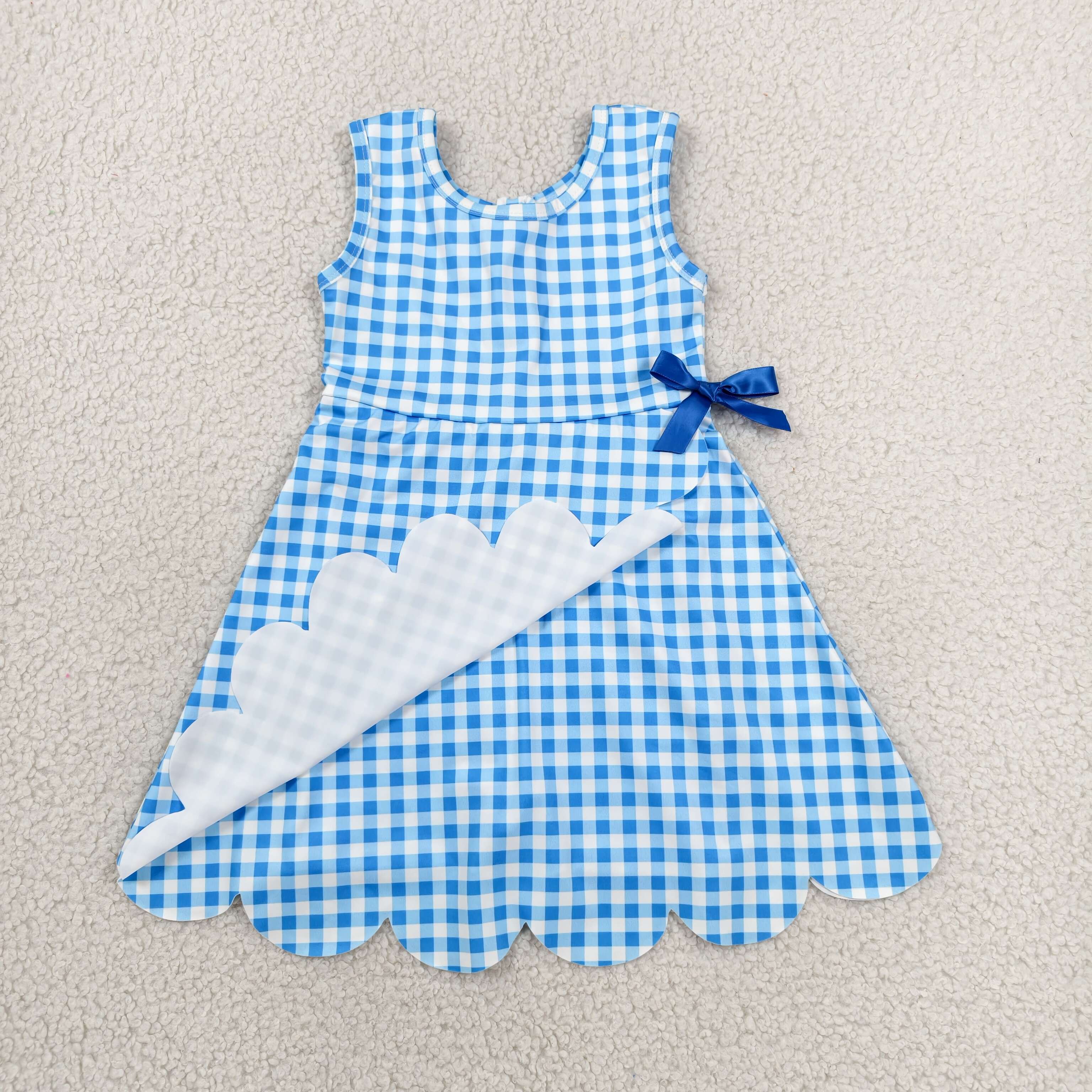 GSD3778 RTS toddler clothes blue  gingham girl yoga summer dress sports clothing