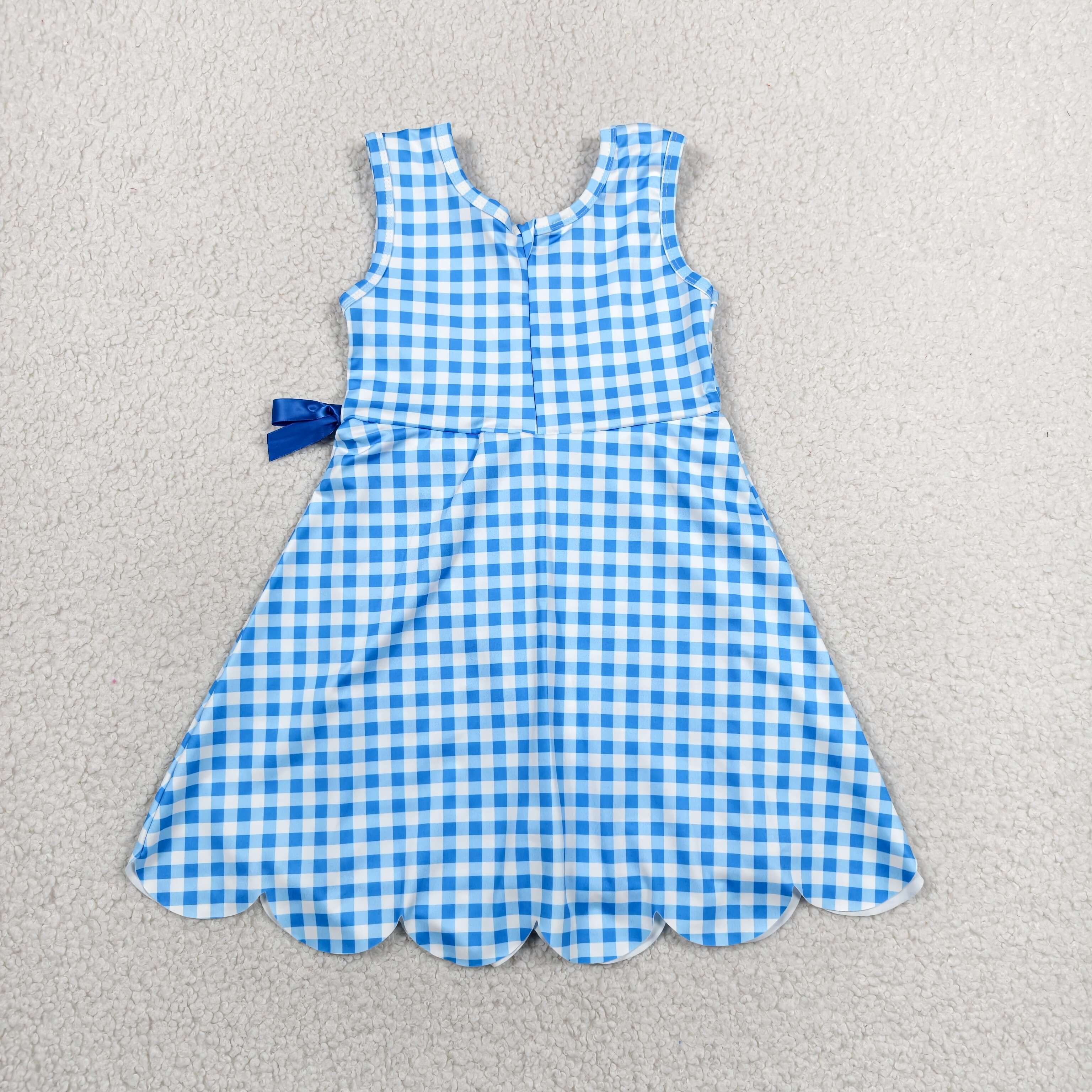 GSD3778 RTS toddler clothes blue  gingham girl yoga summer dress sports clothing