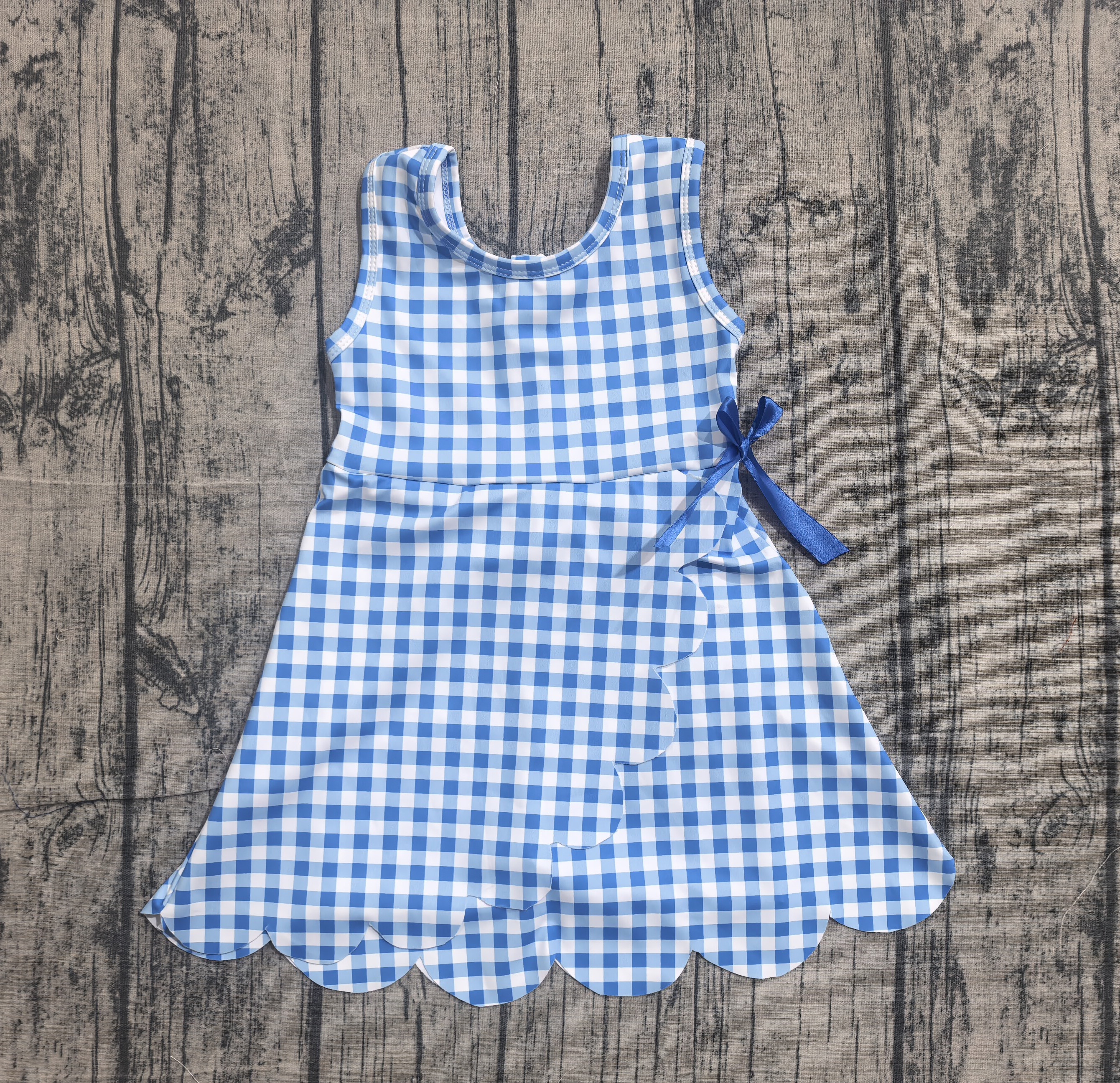 GSD3778  pre-order toddler clothes blue  gingham print girl yoga summer dress-real pic 2026.4.17 