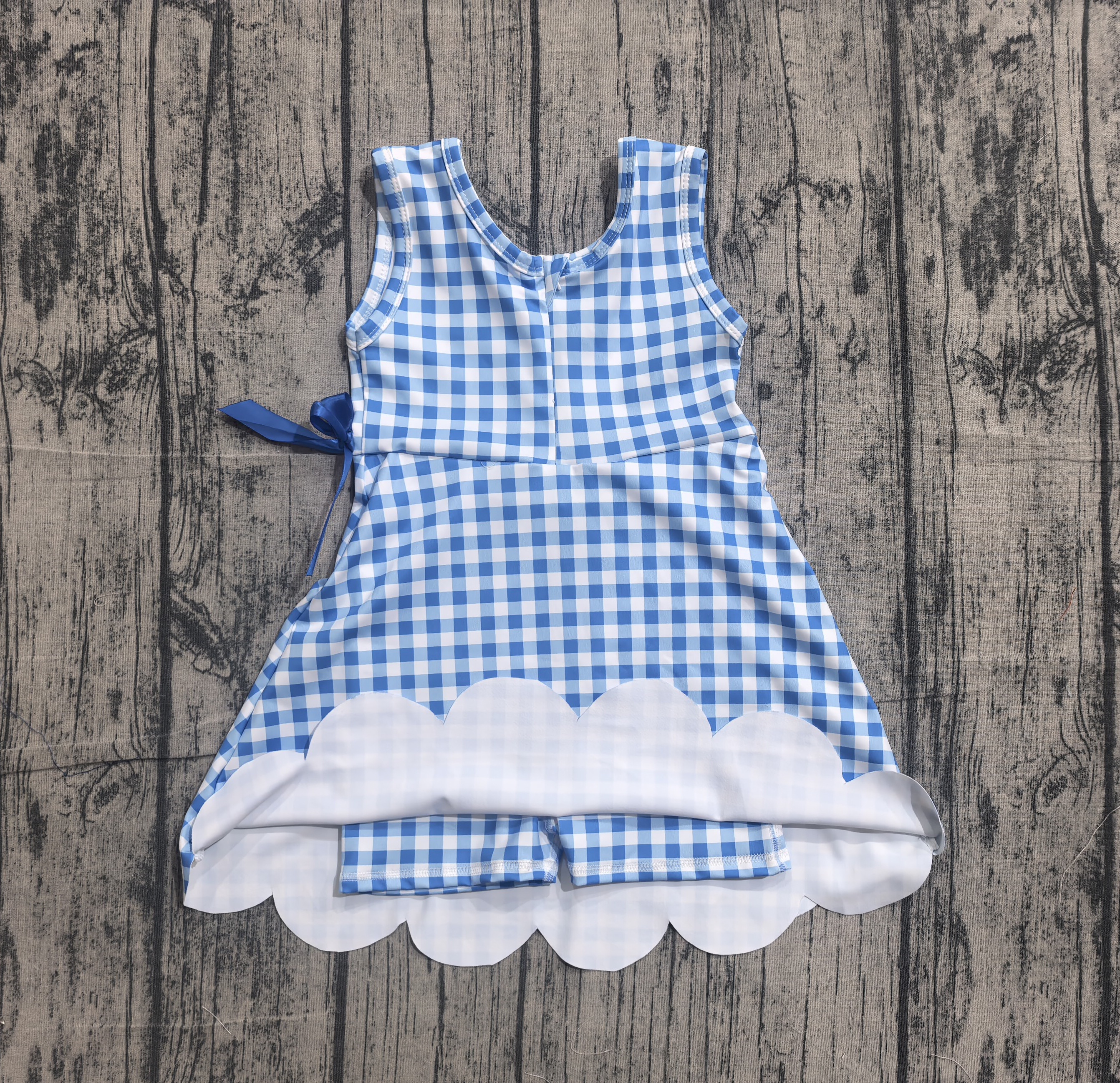 GSD3778  pre-order toddler clothes blue  gingham print girl yoga summer dress-real pic 2026.4.17 