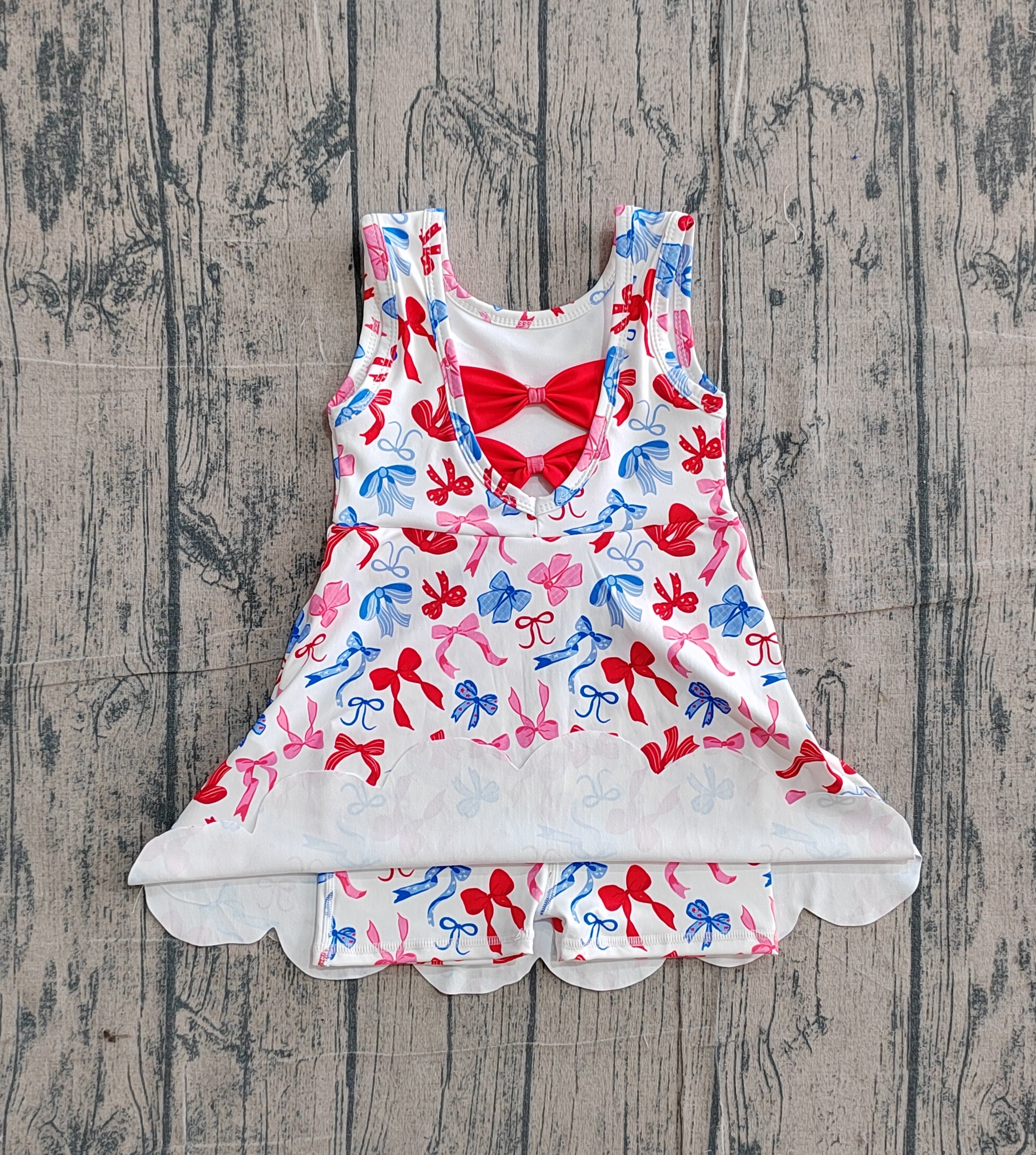 GSD3809 pre-order toddler clothes bows print girl 4th of July yoga summer dress-real pic 2026.3.8 