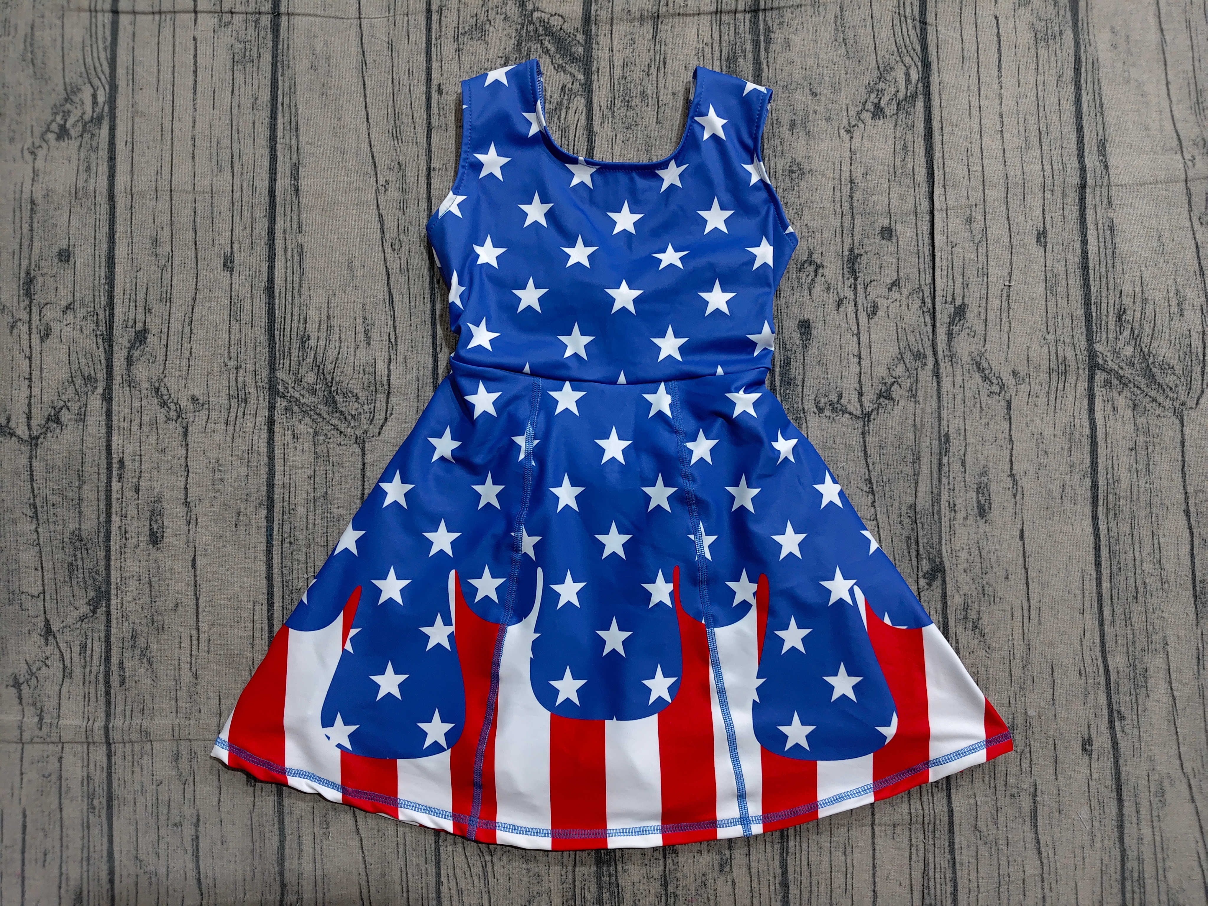 GSD3813 pre-order toddler clothes star print girl 4th of July yoga summer dress-real pic 2026.4.1 