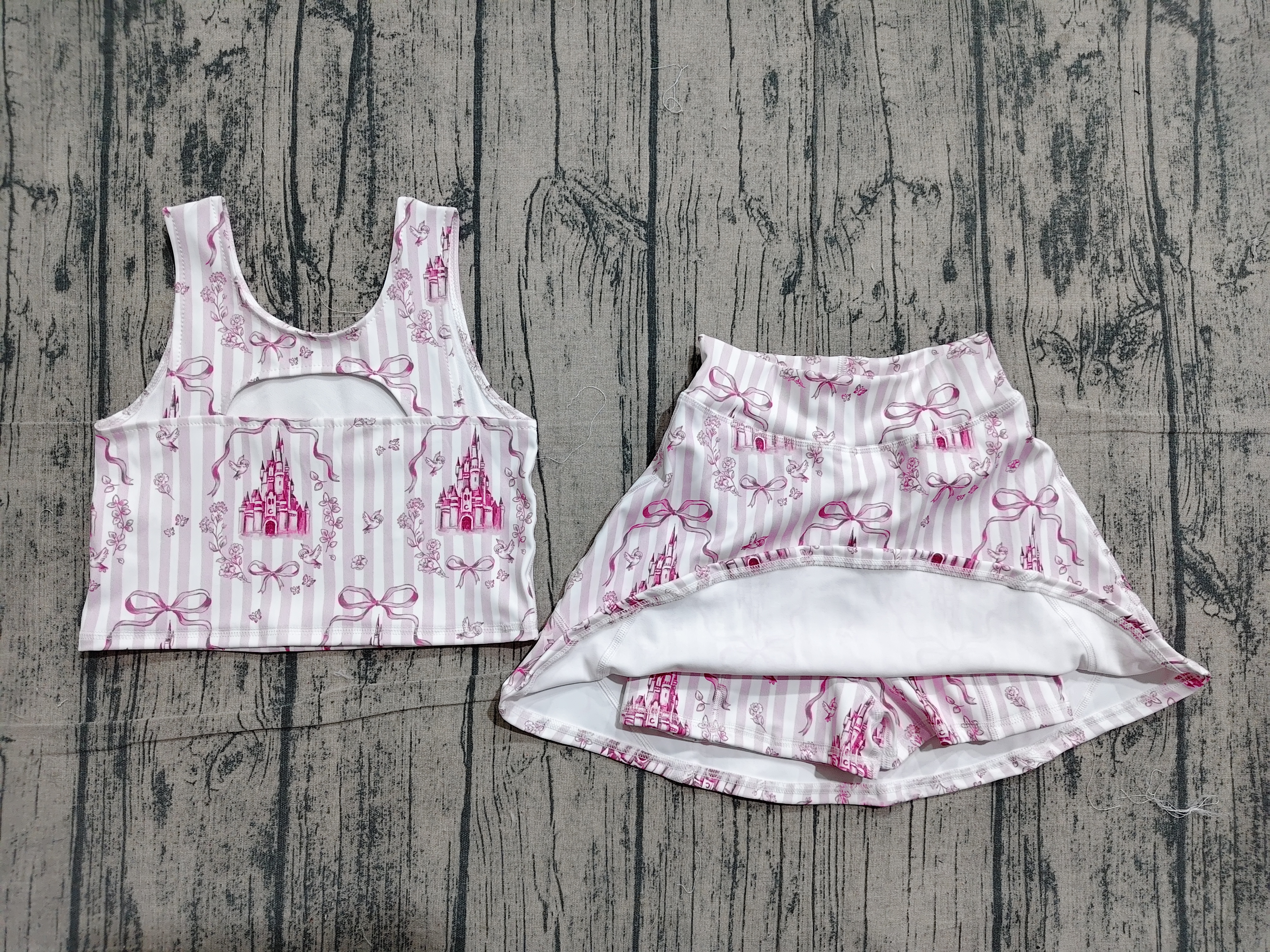 GSD3814 pre-order toddler clothes castle print girl yoga summer set-real pic 2026.4.15 
