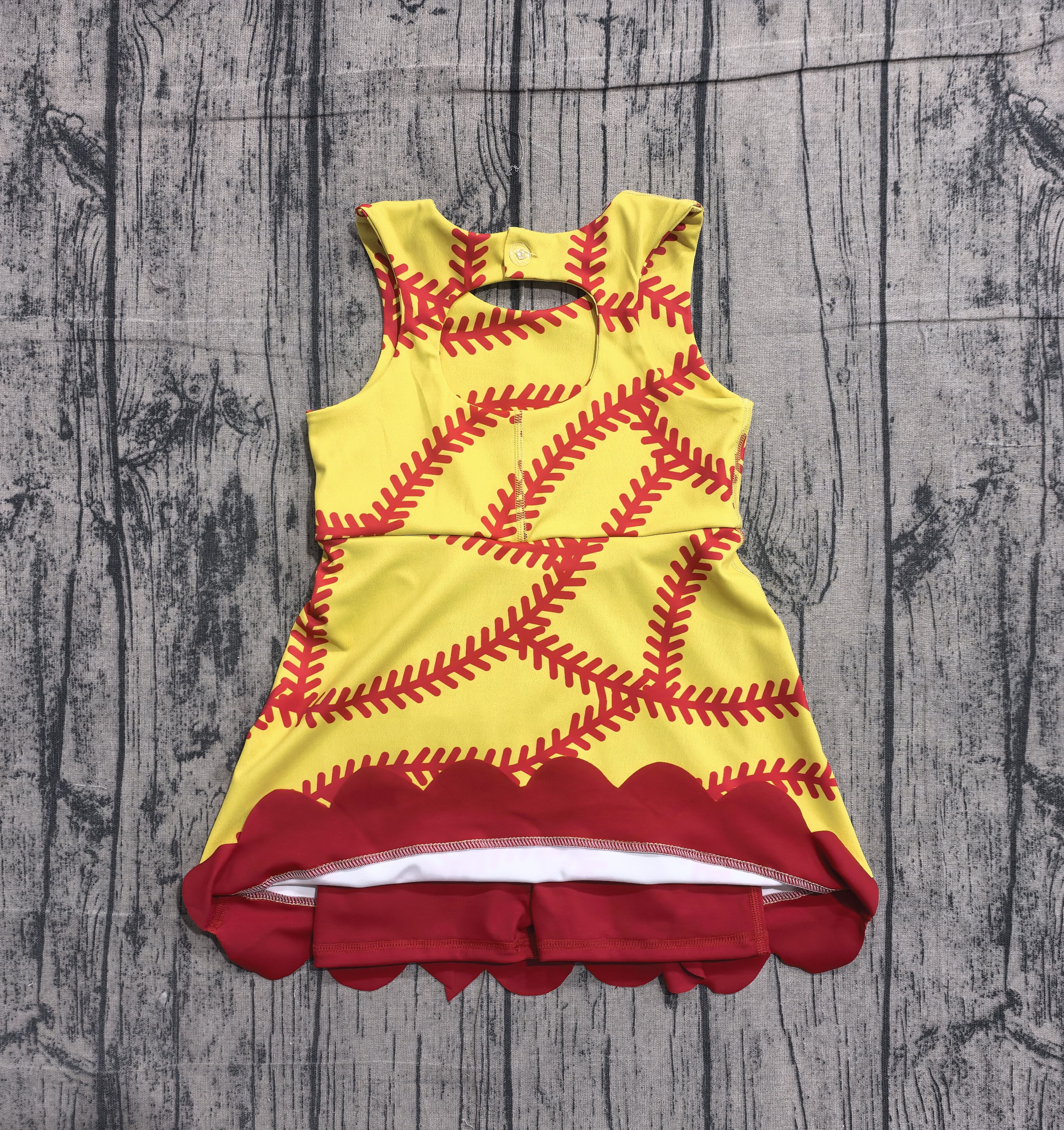 GSD3834 pre-order toddler clothes baseball print girl yoga summer dress-real pic 2026.4.1 