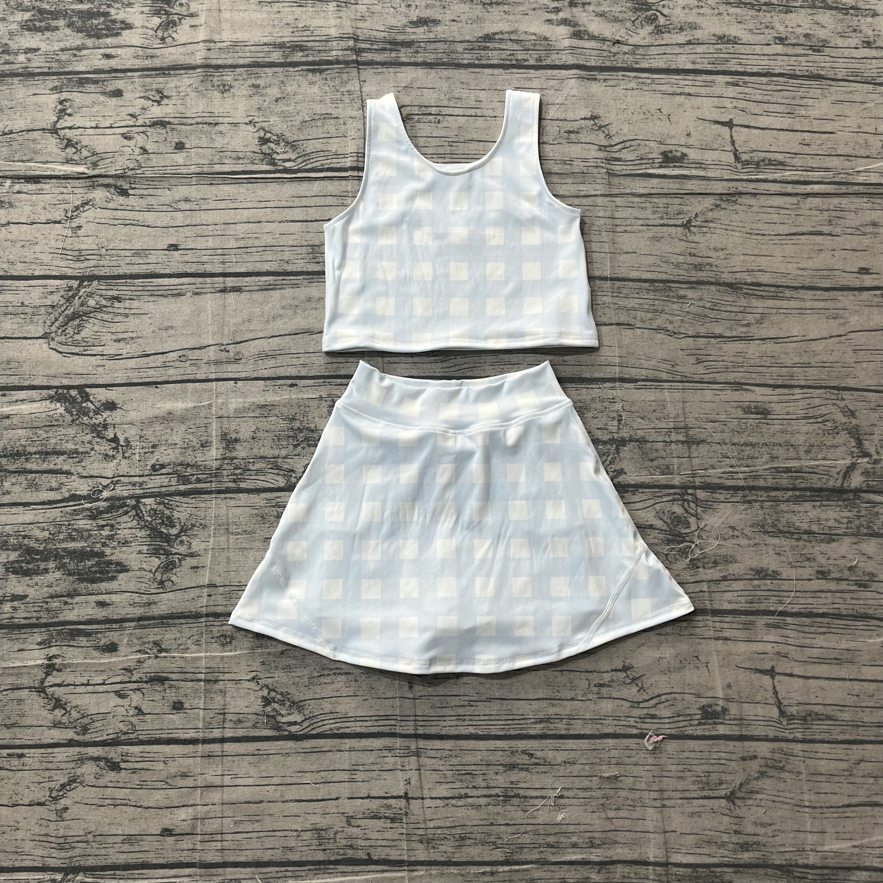 GSD3839 pre-order toddler clothes blue gingham print girl summer yoga set-real pic 2026.3.17 