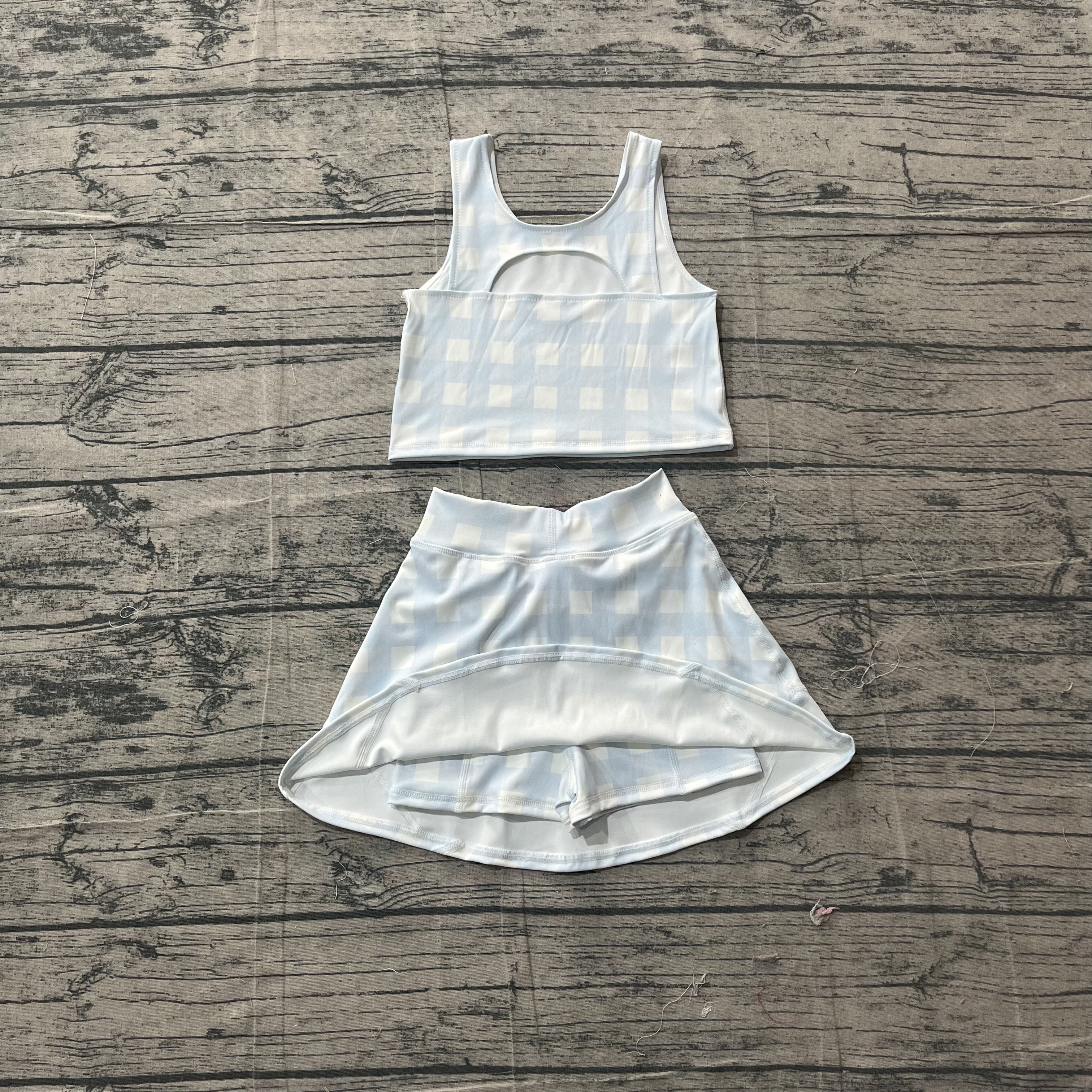 GSD3839 pre-order toddler clothes blue gingham print girl summer yoga set-real pic 2026.3.17 