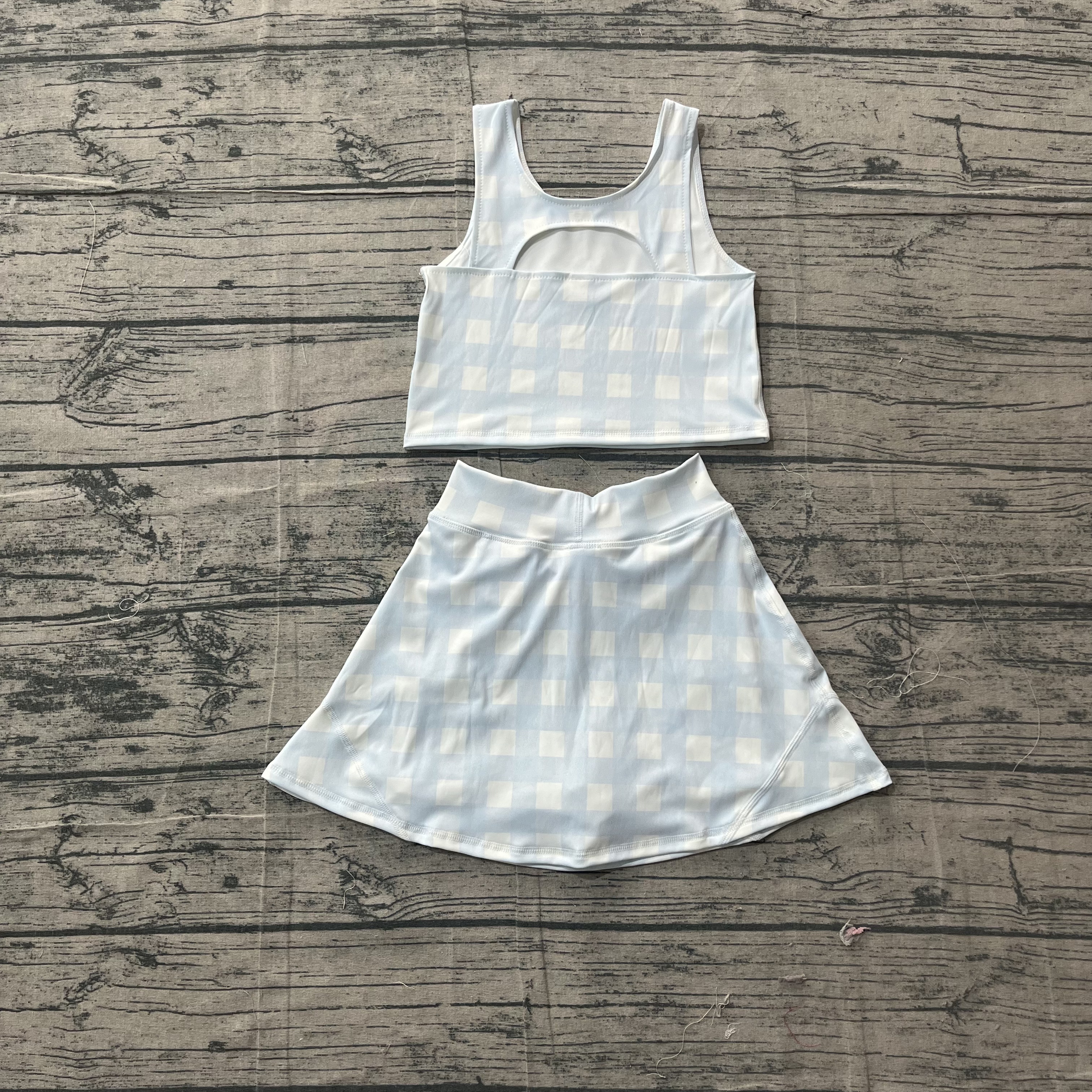 GSD3839 pre-order toddler clothes blue gingham print girl summer yoga set-real pic 2026.3.17 