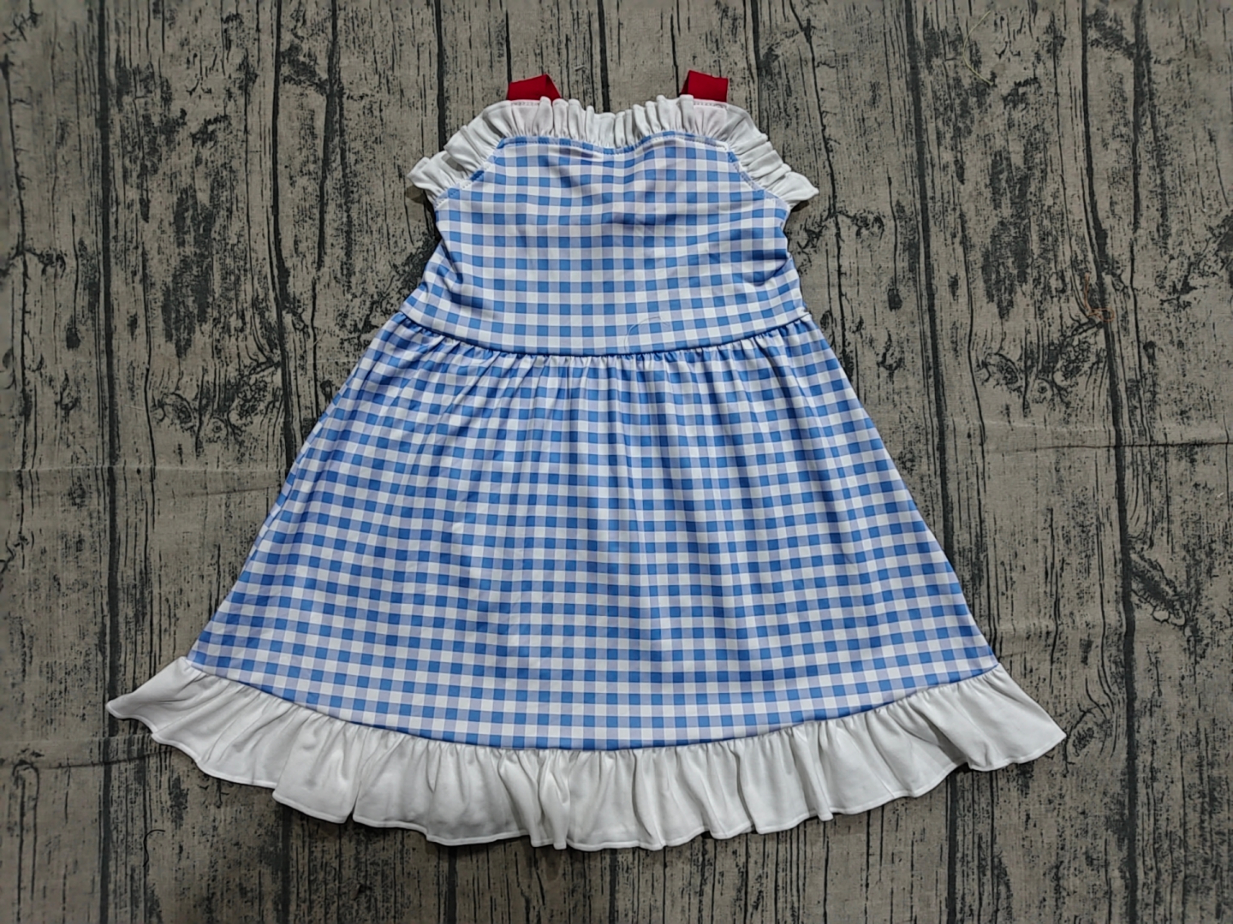 GSD3843 pre-order kids girl clothes blue gingham print girl summer dress-real pic 2026.4.24 