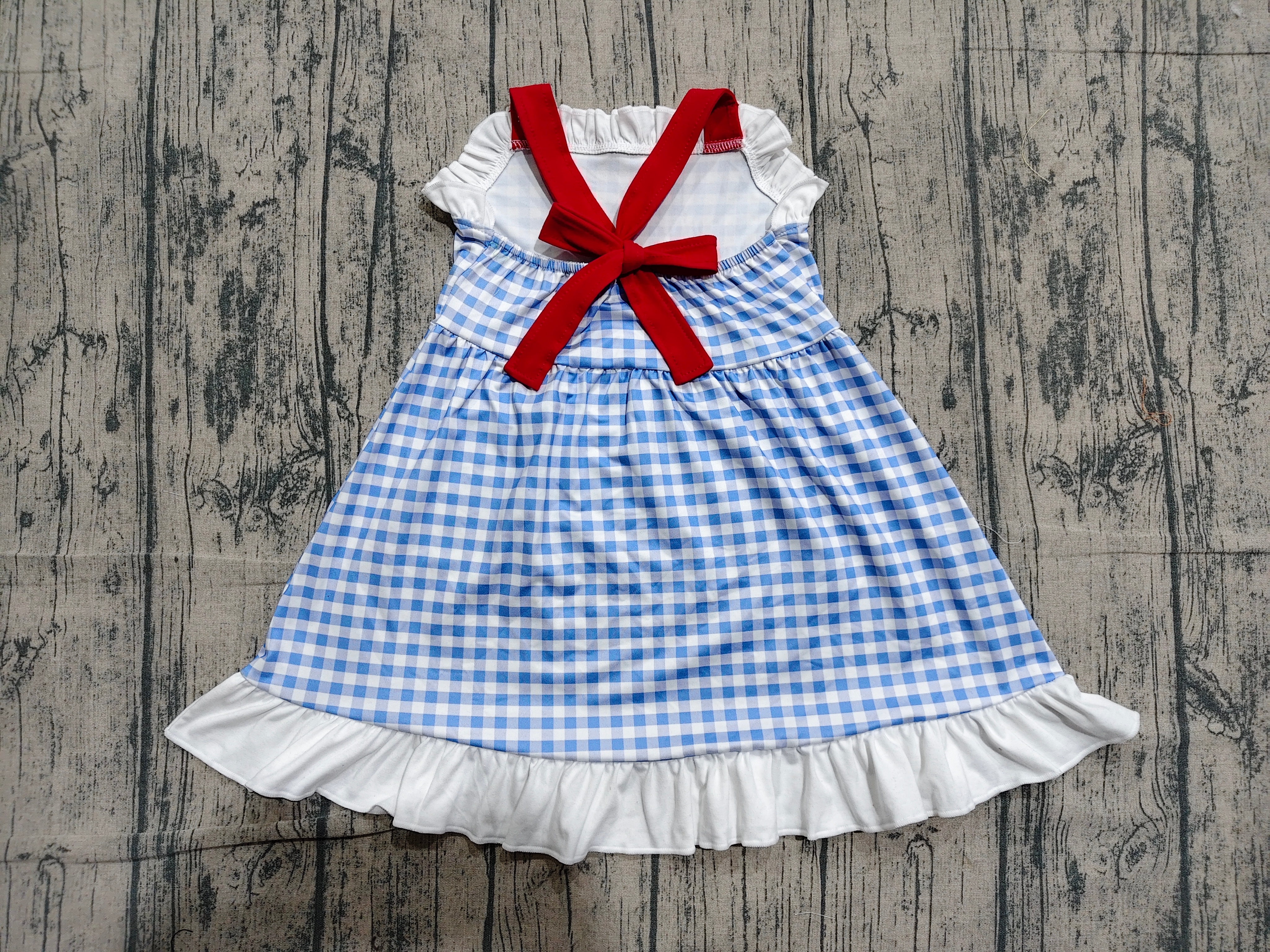 GSD3843 pre-order kids girl clothes blue gingham print girl summer dress-real pic 2026.4.24 