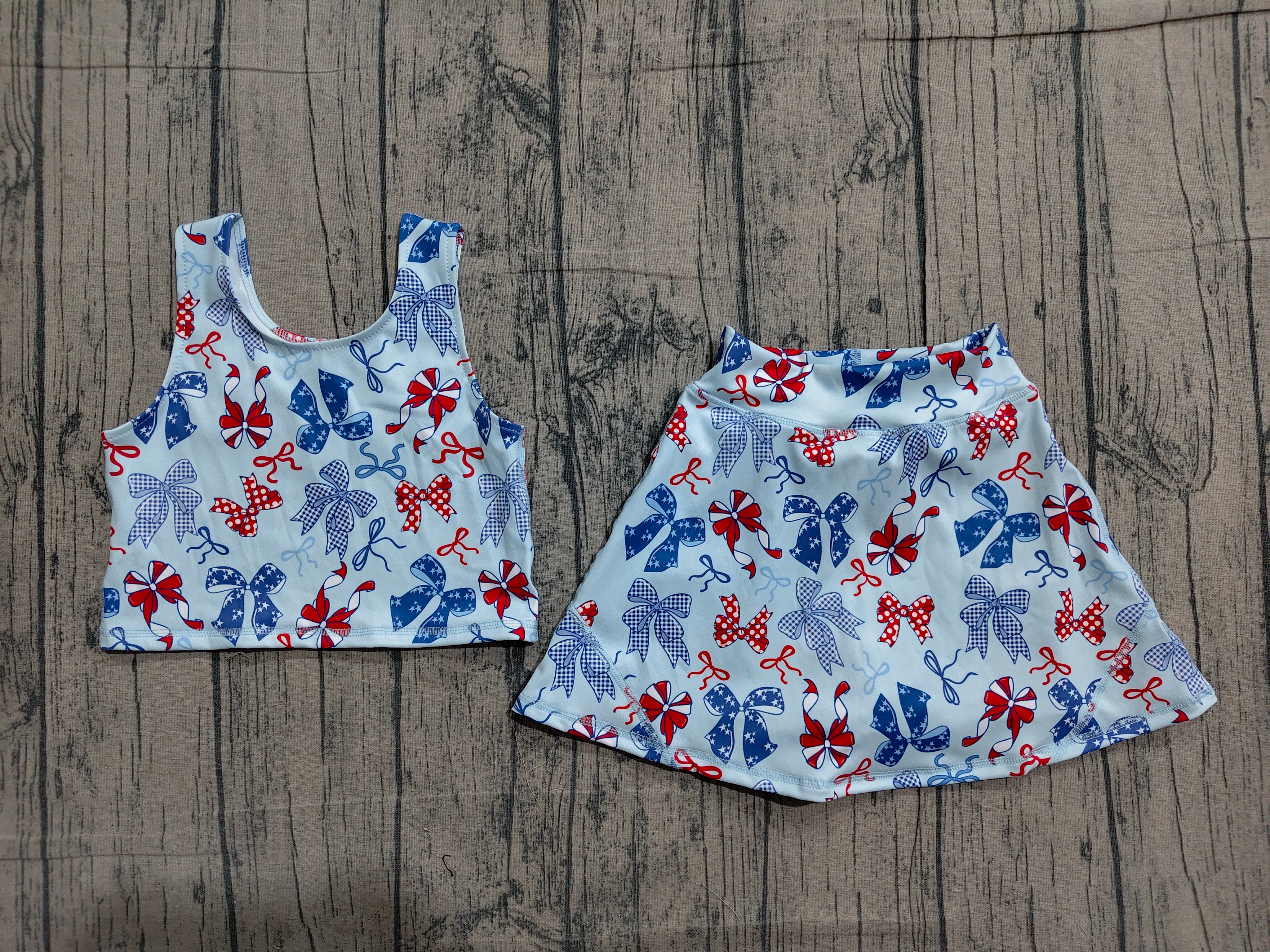 GSD3874 pre-order toddler clothes bows print girl 4th of July yoga summer set-real pic 2026.4.1 