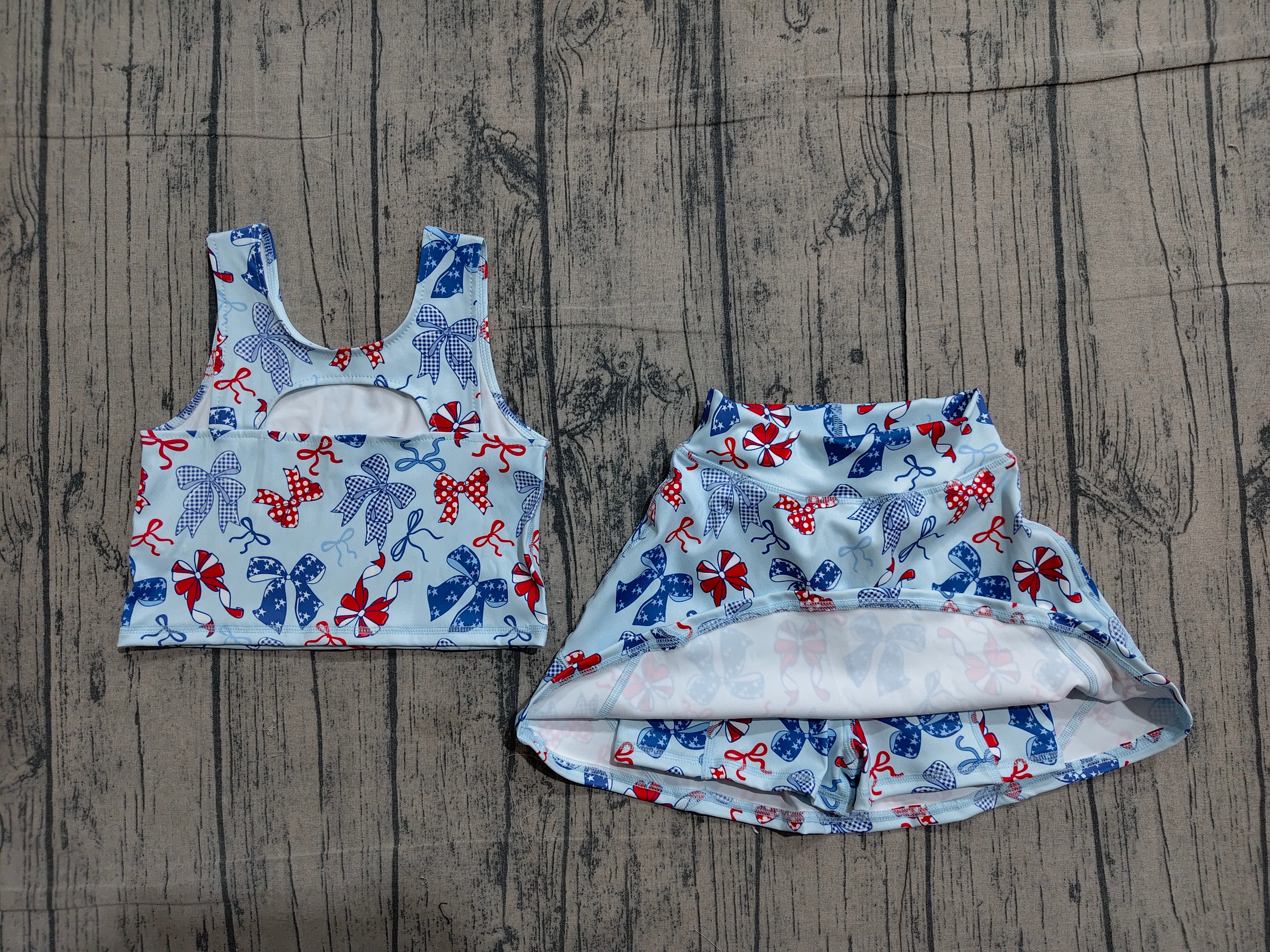 GSD3874 pre-order toddler clothes bows print girl 4th of July yoga summer set-real pic 2026.4.1 