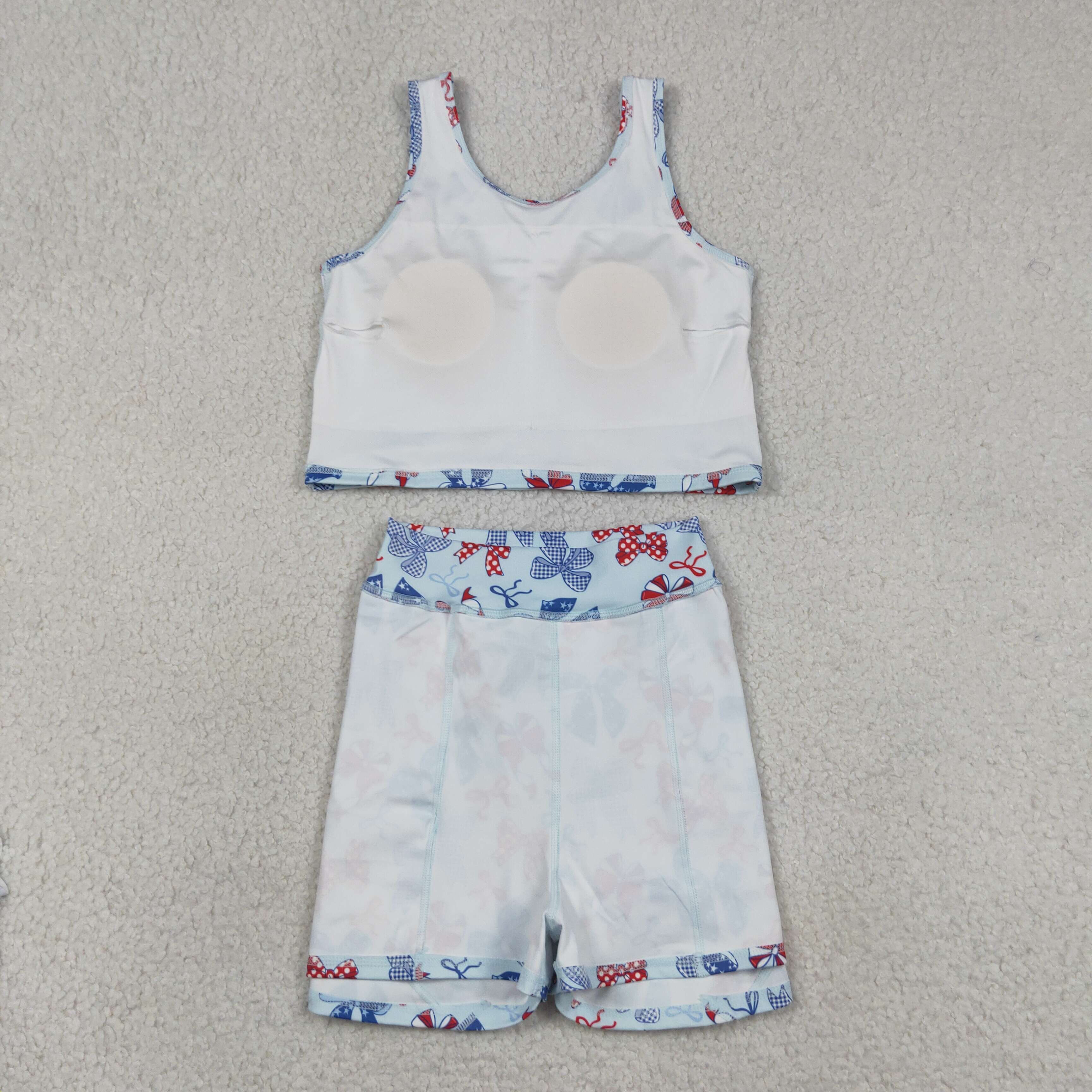 GSD3874 RTS toddler clothes bows print girl 4th of July yoga summer set
