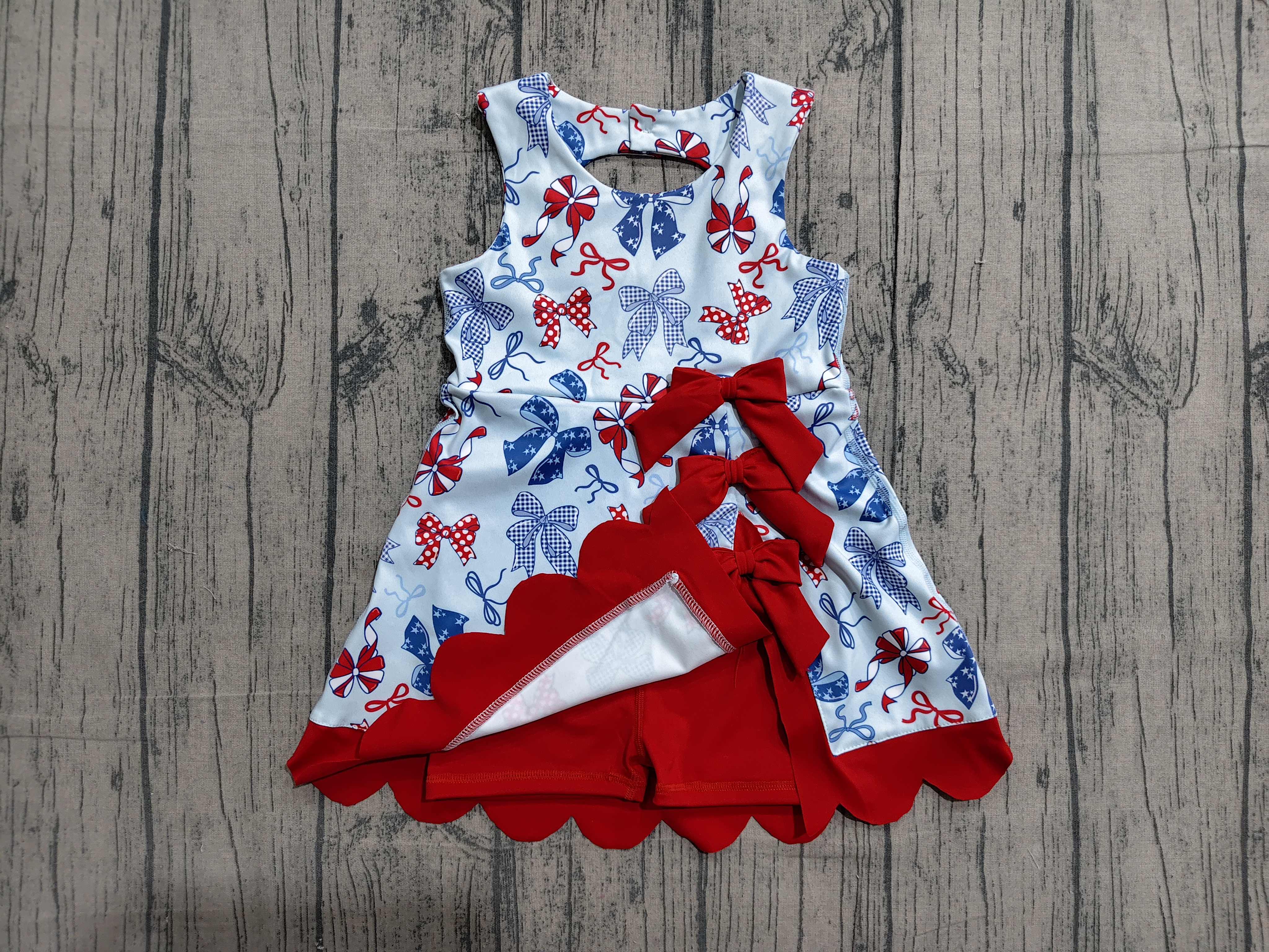 GSD3875 pre-order toddler clothes bows print girl 4th of July yoga summer dress-real pic 2026.4.1 