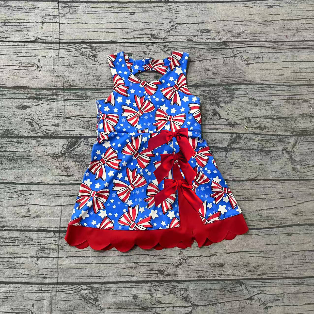 GSD3925 pre-order toddler clothes bows print girl 4th of July yoga summer dress-real pic 2026.4.17