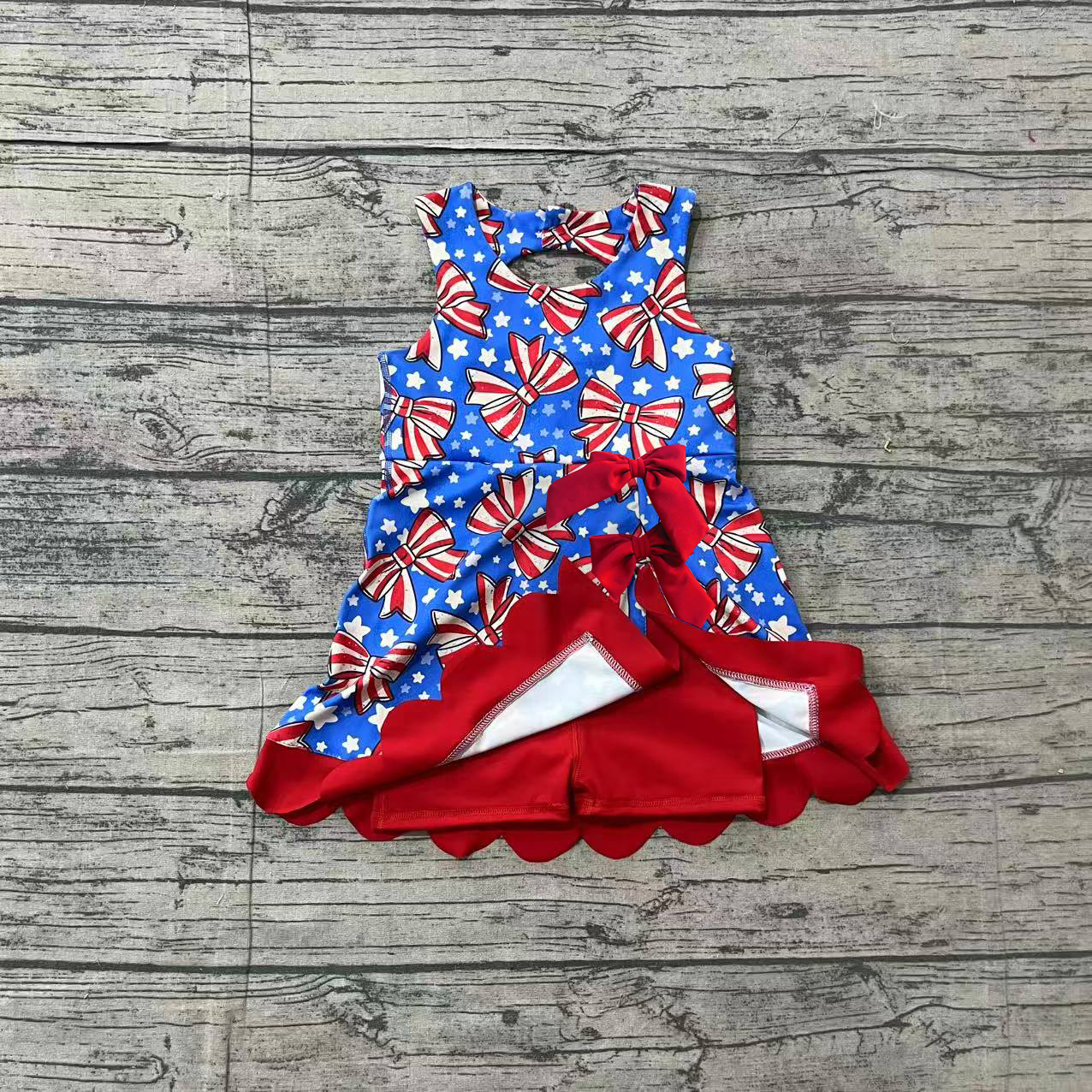 GSD3925 pre-order toddler clothes bows print girl 4th of July yoga summer dress-real pic 2026.4.17