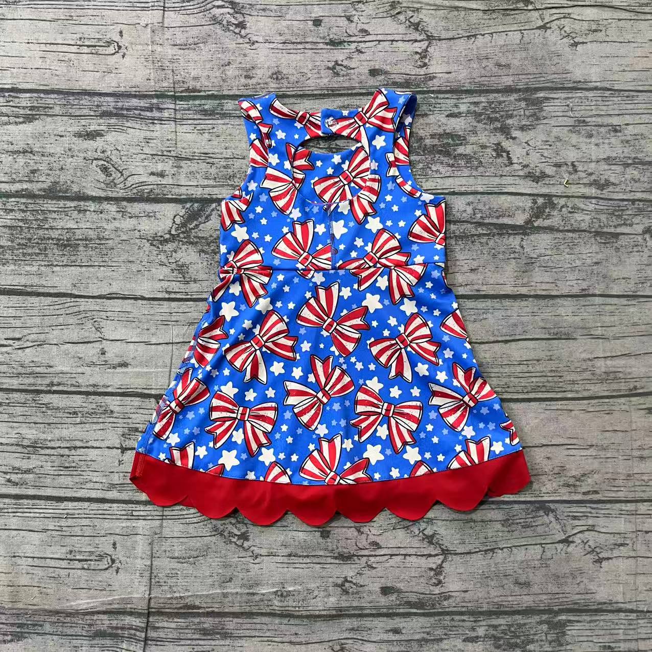 GSD3925 pre-order toddler clothes bows print girl 4th of July yoga summer dress-real pic 2026.4.17