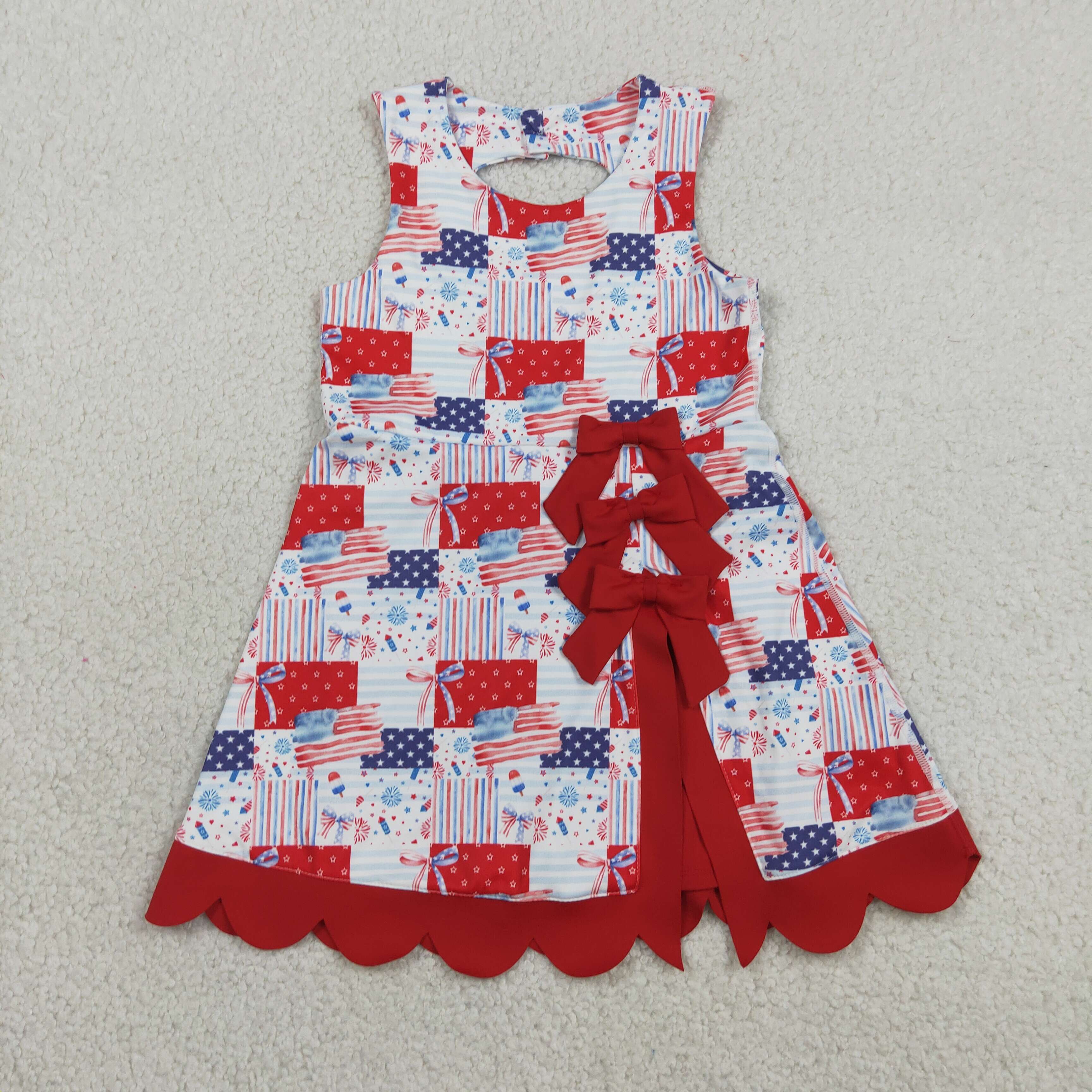 GSD3945 RTS toddler clothes flag girl 4th of July yoga summer dress sports dress
