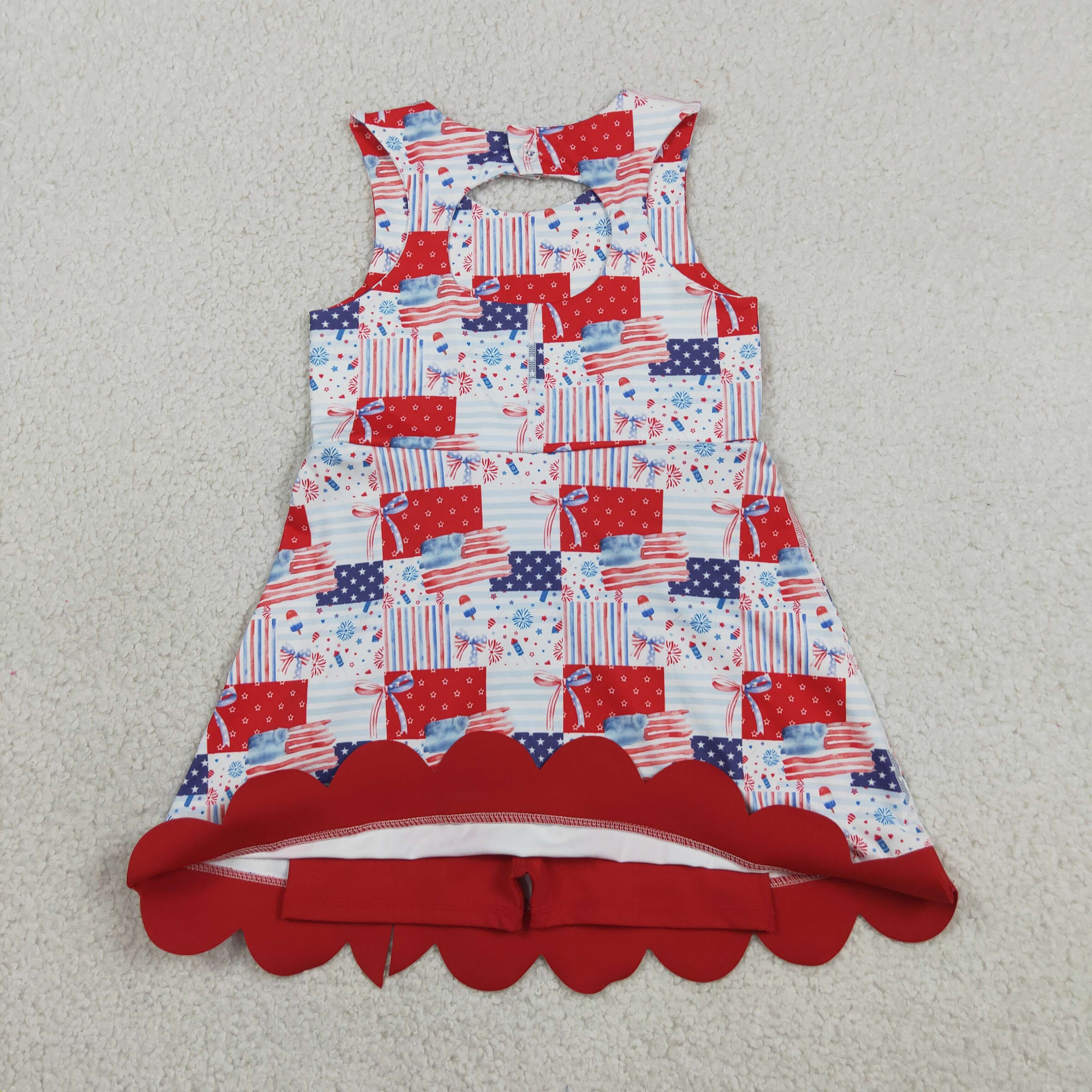 GSD3945 RTS toddler clothes flag girl 4th of July yoga summer dress sports dress