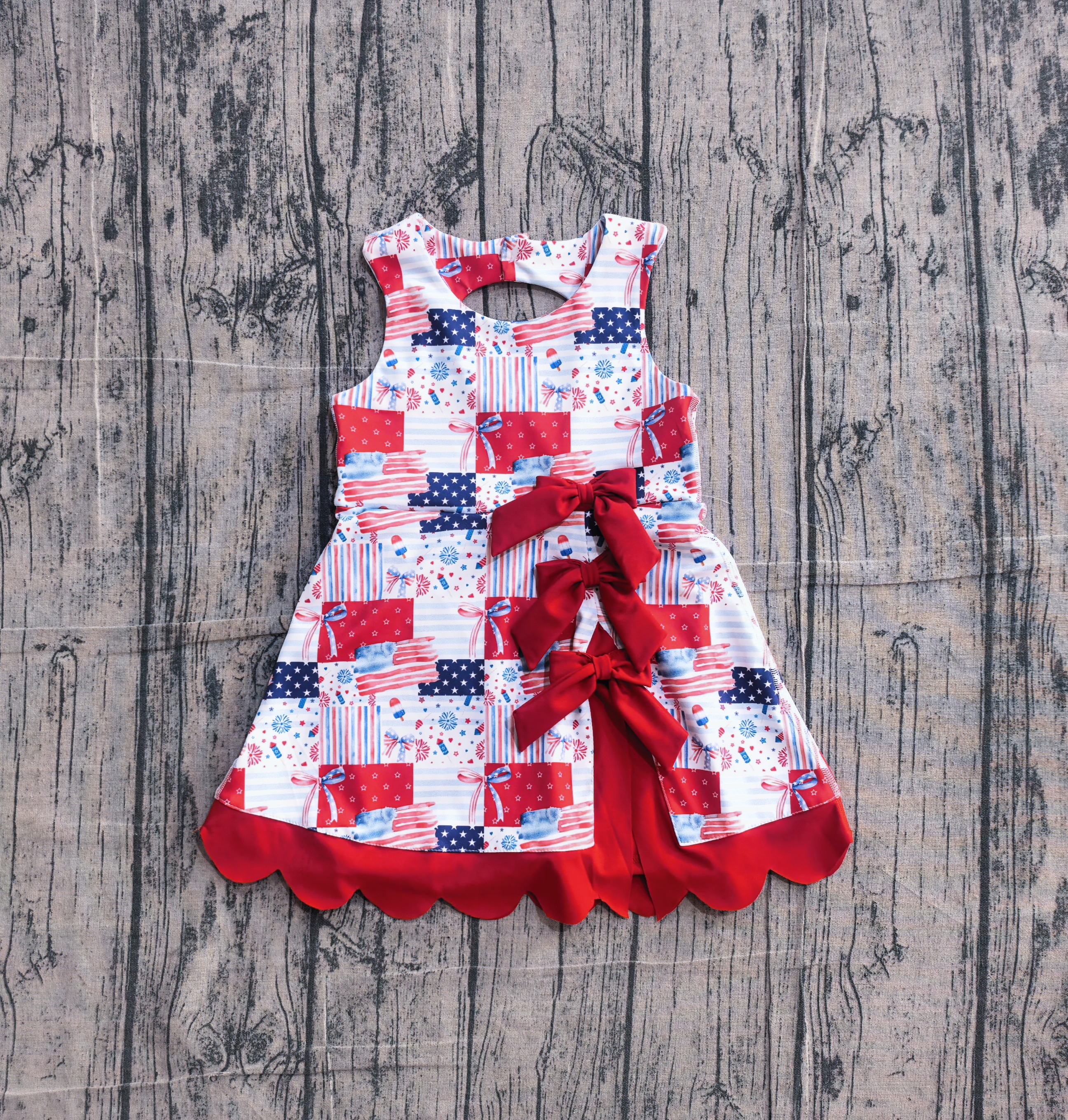 GSD3945 pre-order toddler clothes flag print girl 4th of July yoga summer dress-real pic 2026.4.9 