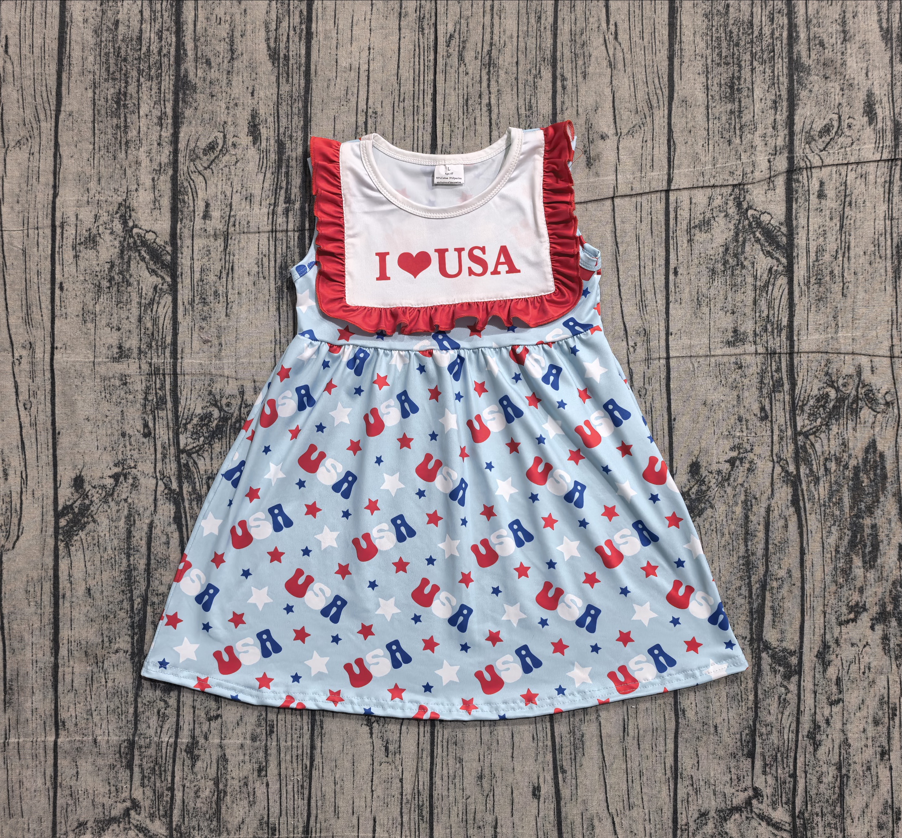 GSD4002 pre-order toddler clothes flag print girl 4th of July patriotic summer dress-real pic 2026.4.1 