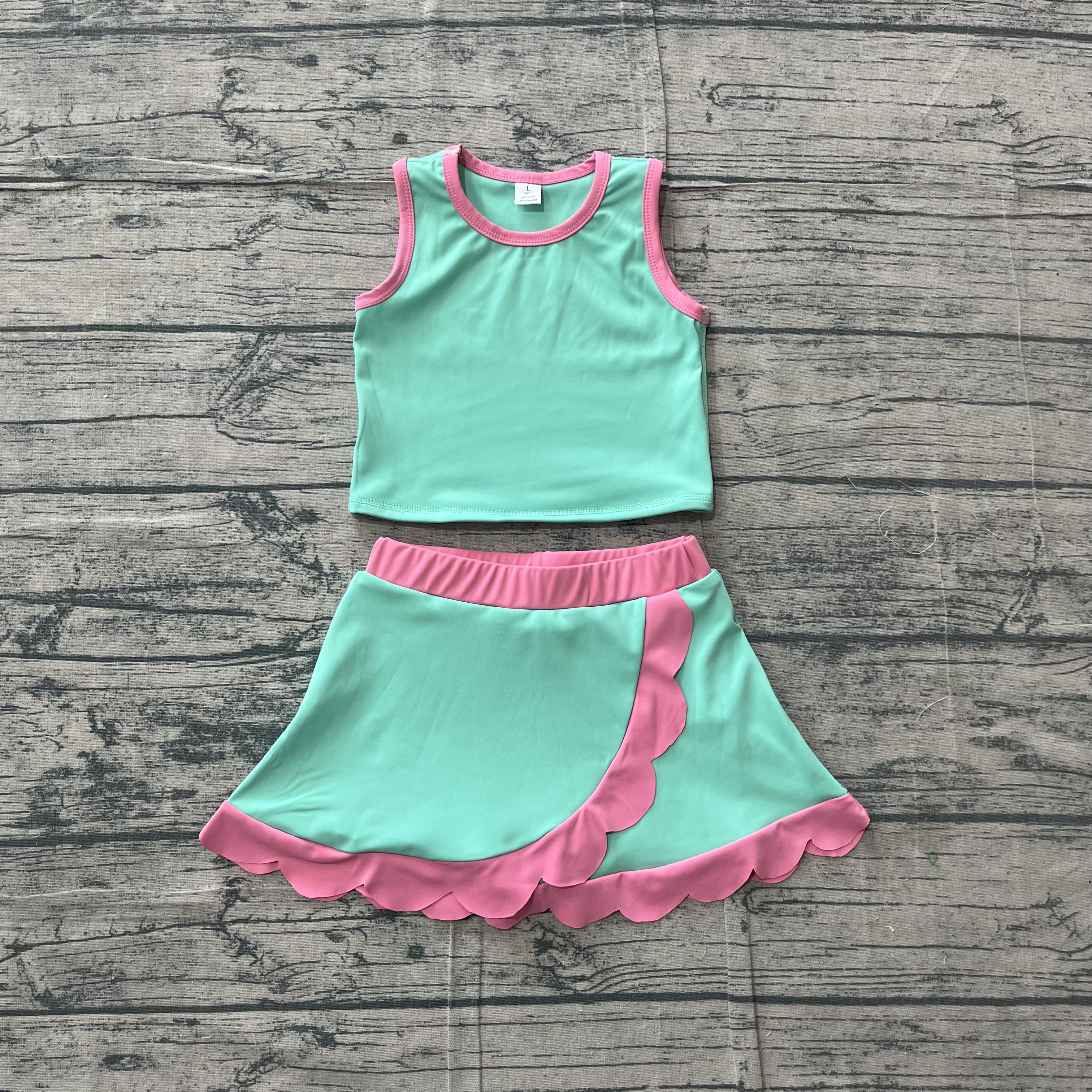 GSD4012 pre-order toddler clothes green print girl summer yoga set-real pic 2026.5.5