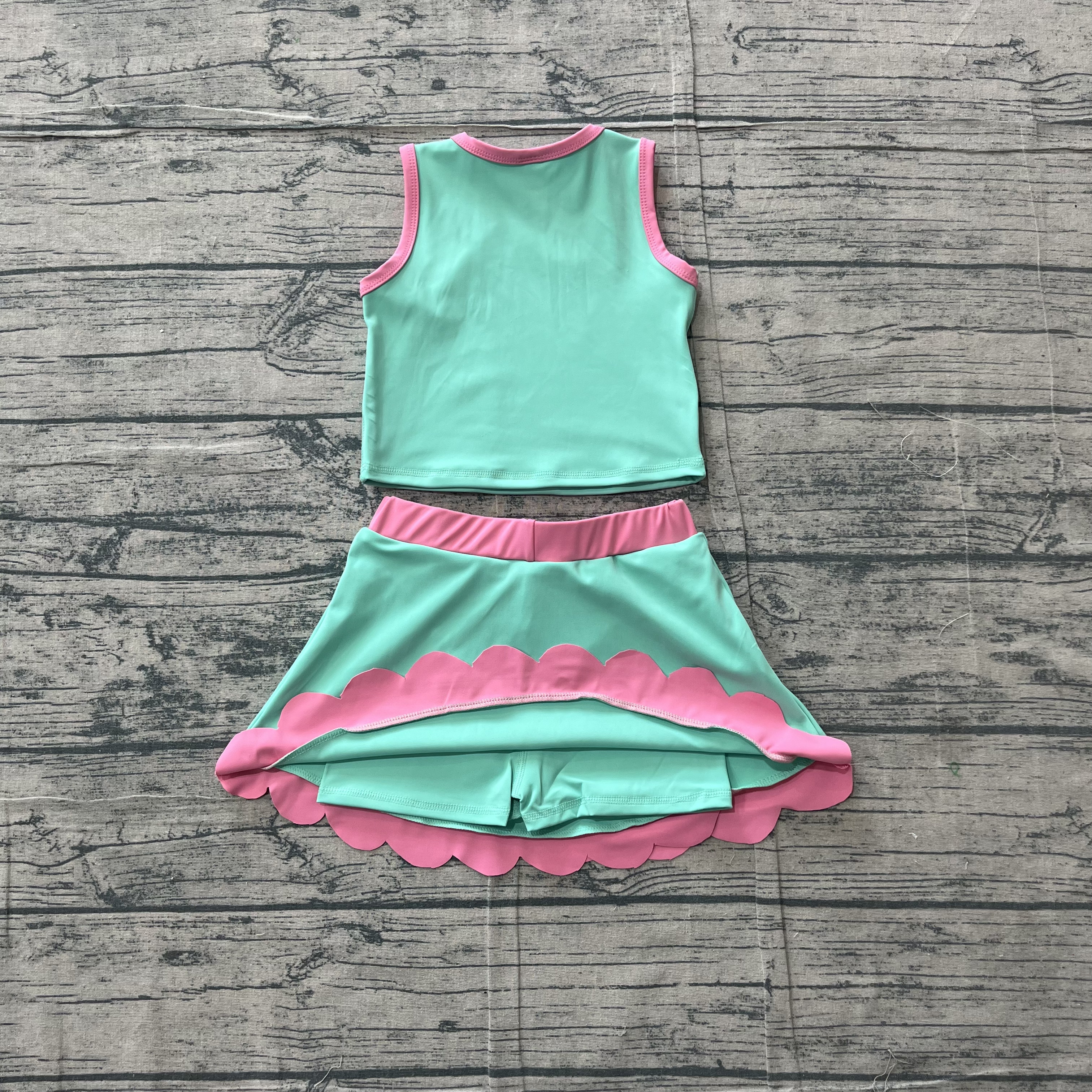 GSD4012 pre-order toddler clothes green print girl summer yoga set-real pic 2026.5.5