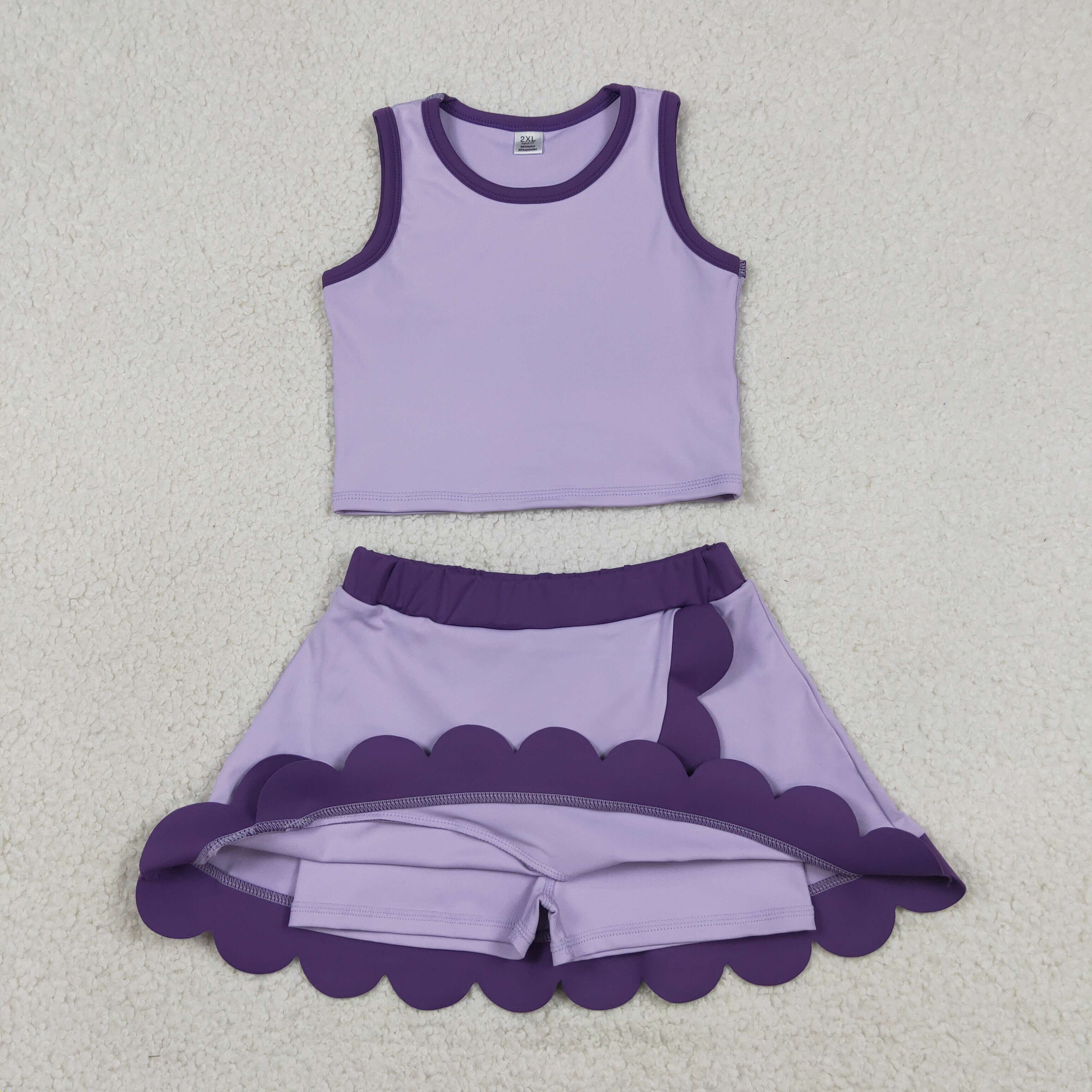 GSD4026 RTS toddler clothes purple print girl summer yoga set