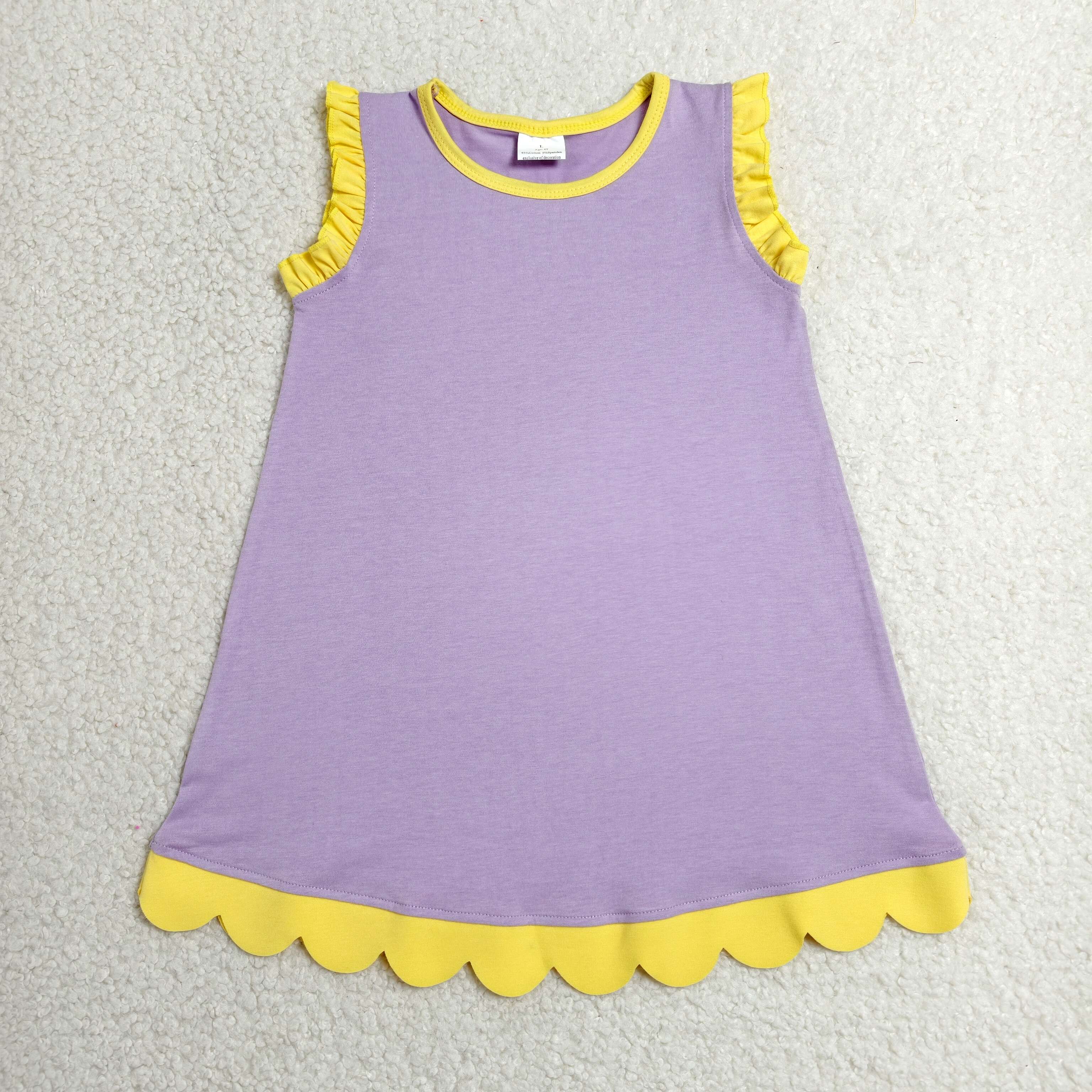 GSD4042  RTS toddler clothes solid purple cotton girl summer dress 
