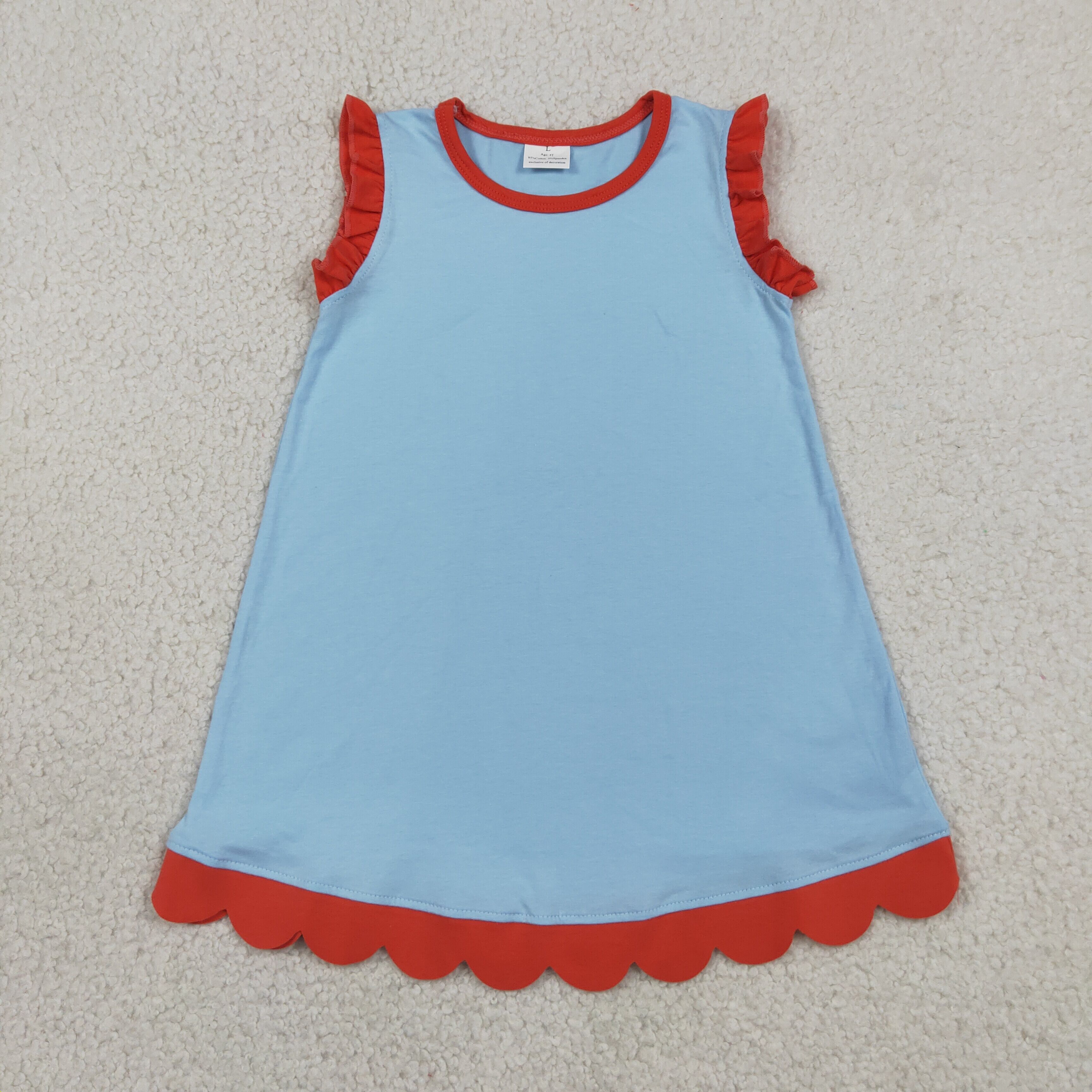 GSD4054 RTS toddler clothes solid cotton scalloped girl summer dress 
