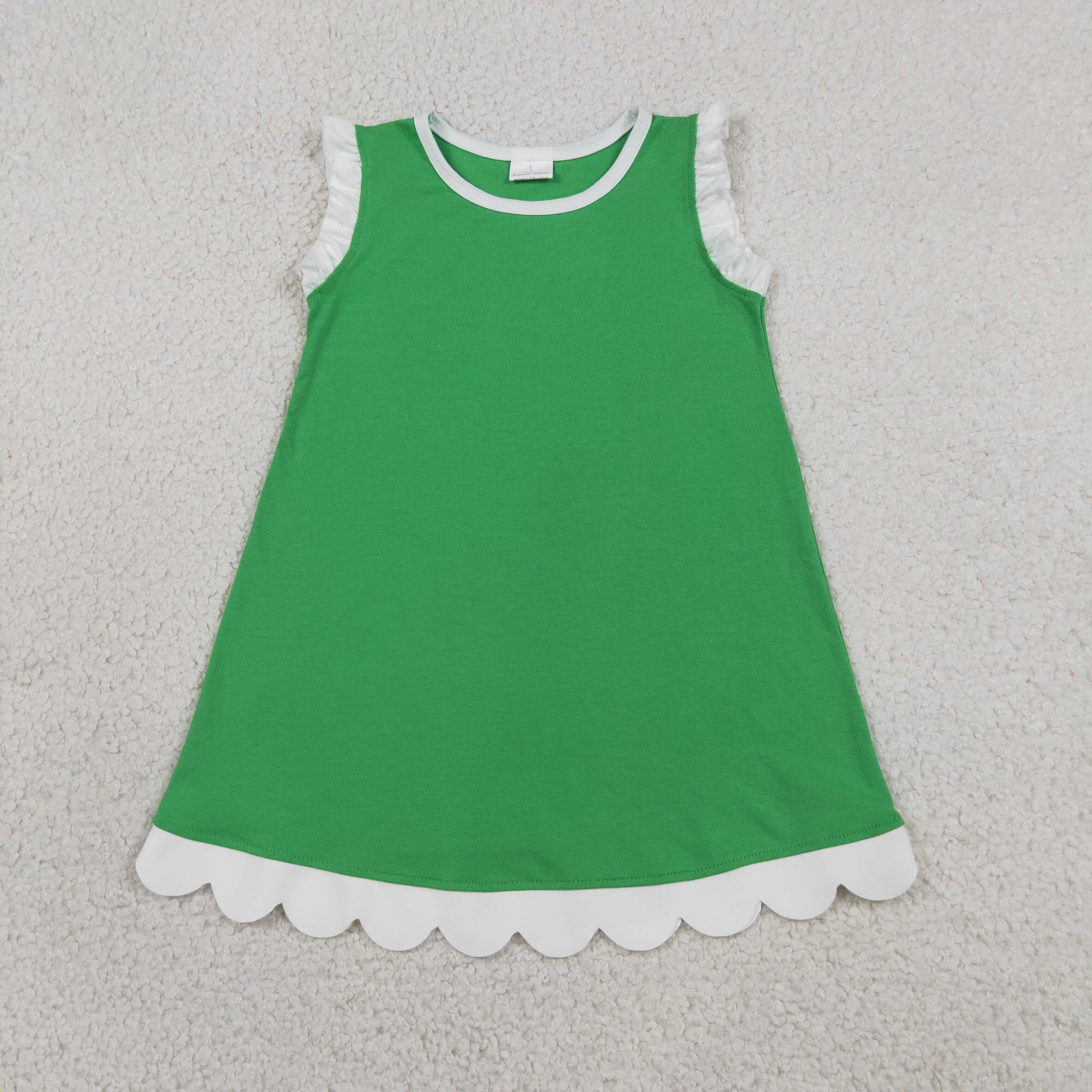 GSD4055 RTS toddler clothes green cotton scalloped girl summer dress
