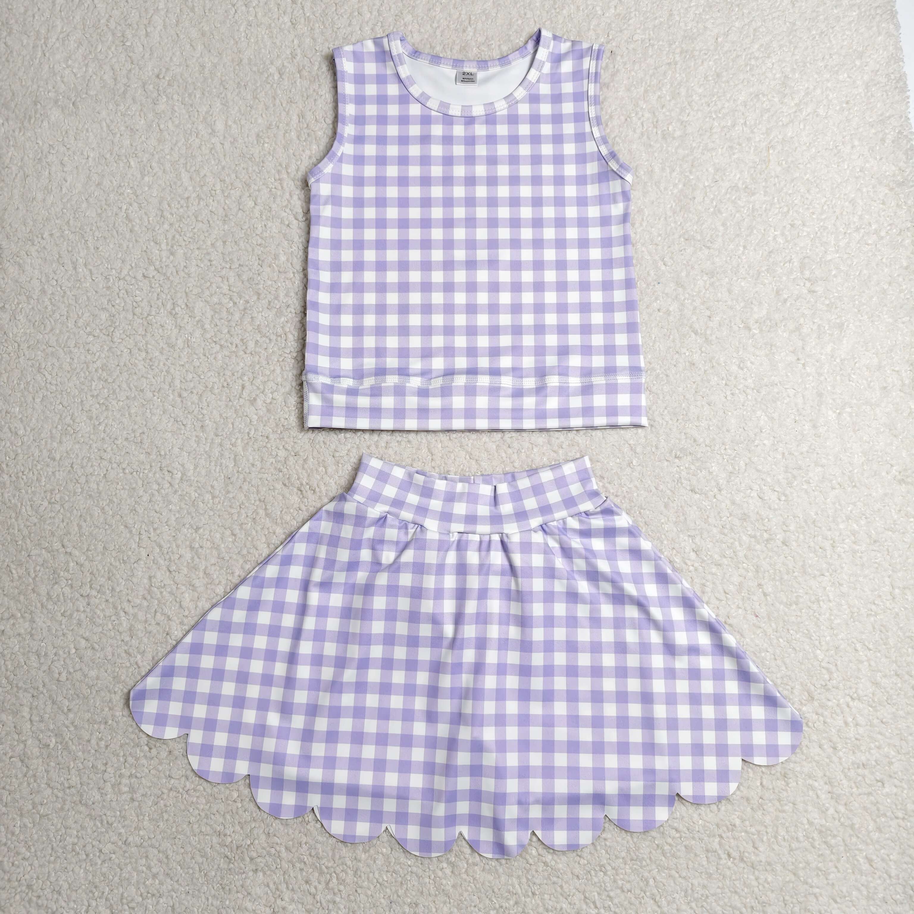 GSD4067 RTS toddler clothes purple gingham  girl summer yoga set sports clothing set
