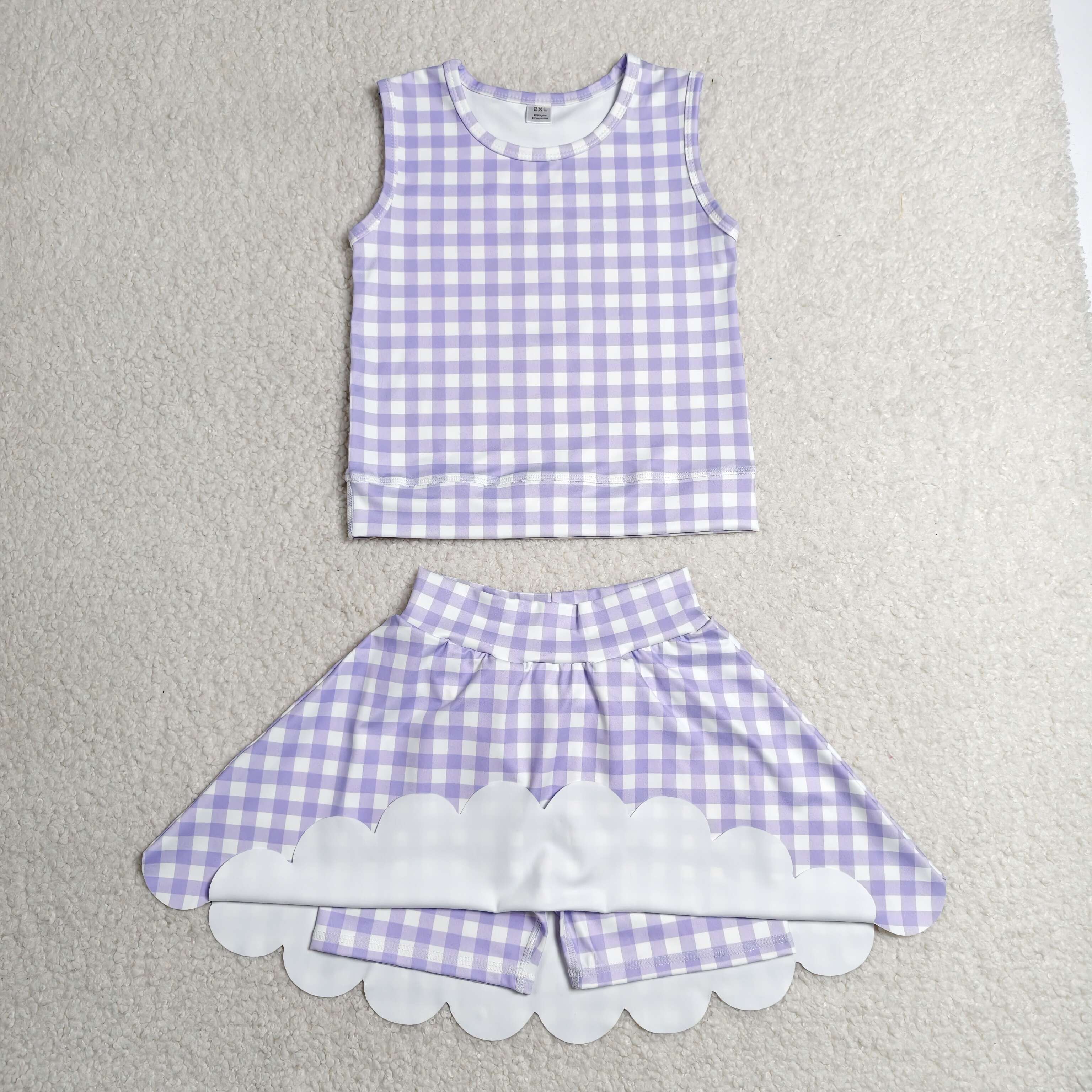 GSD4067 RTS toddler clothes purple gingham  girl summer yoga set sports clothing set