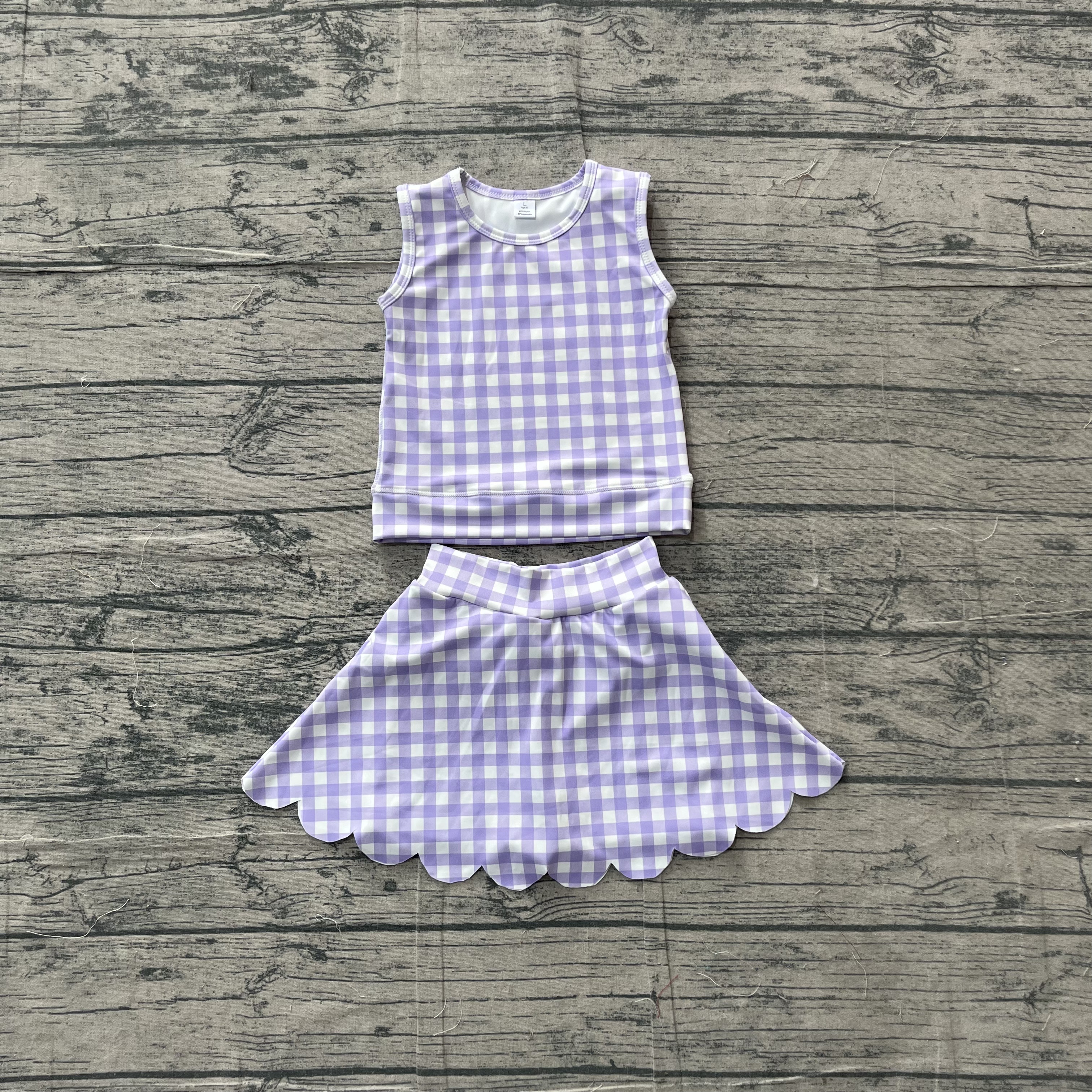 GSD4067 pre-order toddler clothes purple gingham print girl summer yoga set-real pic 2026.5.4 