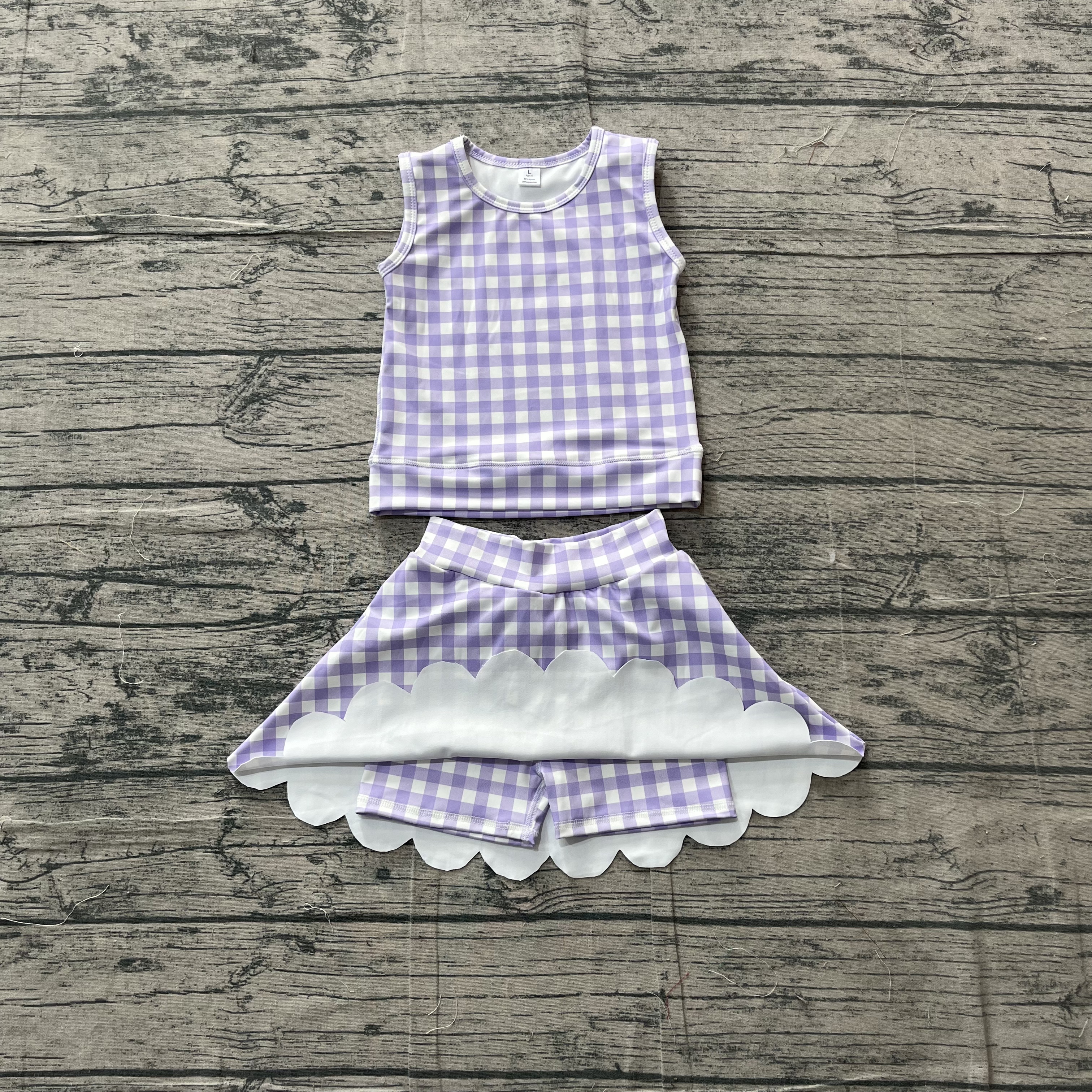 GSD4067 pre-order toddler clothes purple gingham print girl summer yoga set-real pic 2026.5.4 