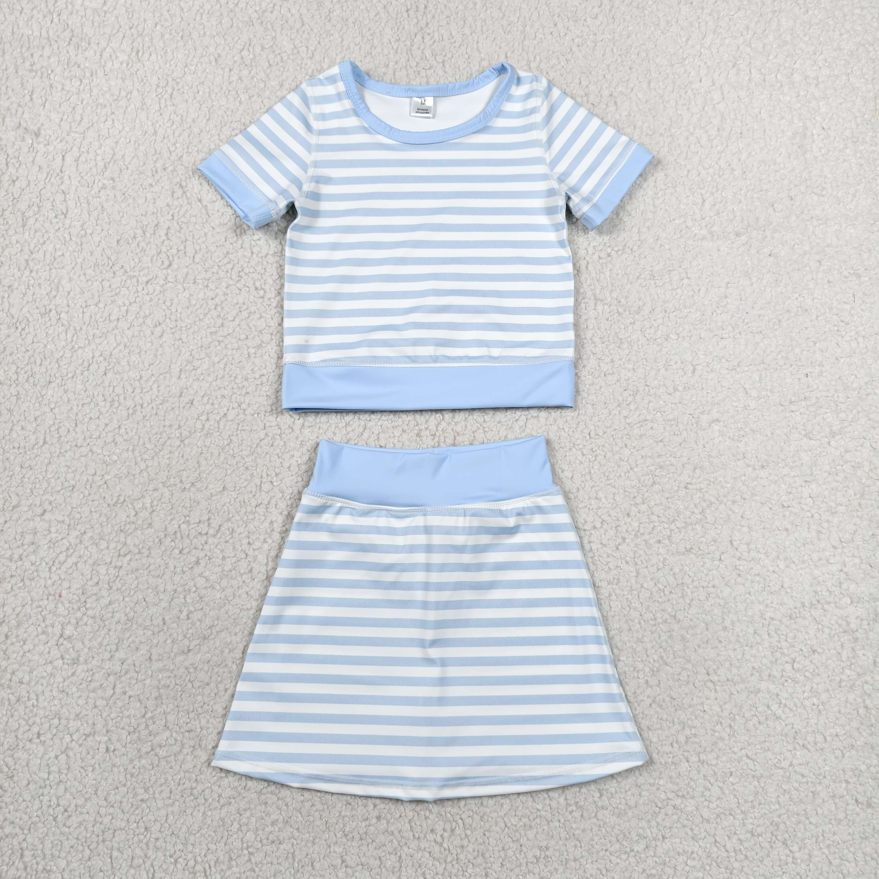 GSD4162 RTS toddler clothes blue stripes girl summer yoga set sports clothing set