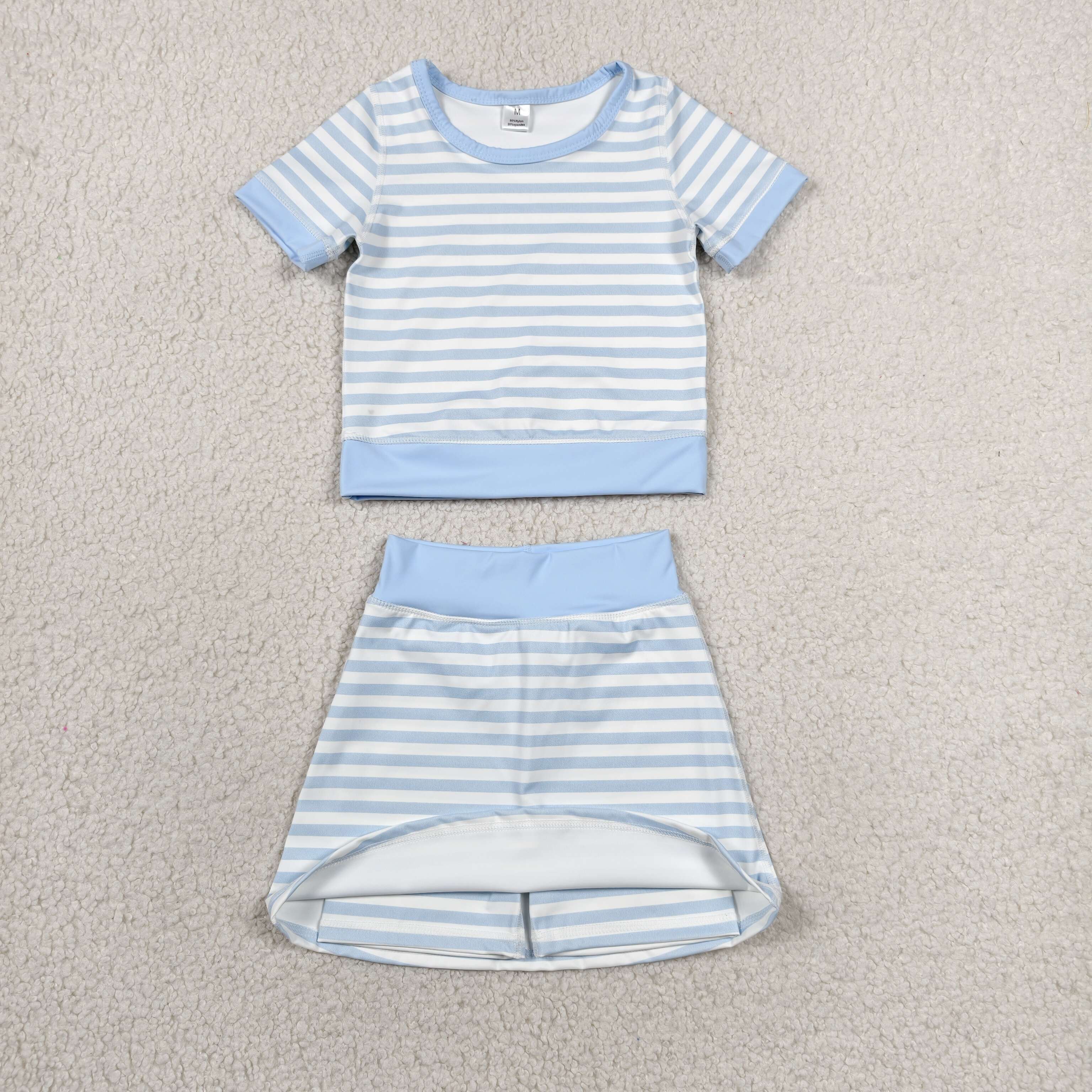 GSD4162 RTS toddler clothes blue stripes girl summer yoga set sports clothing set