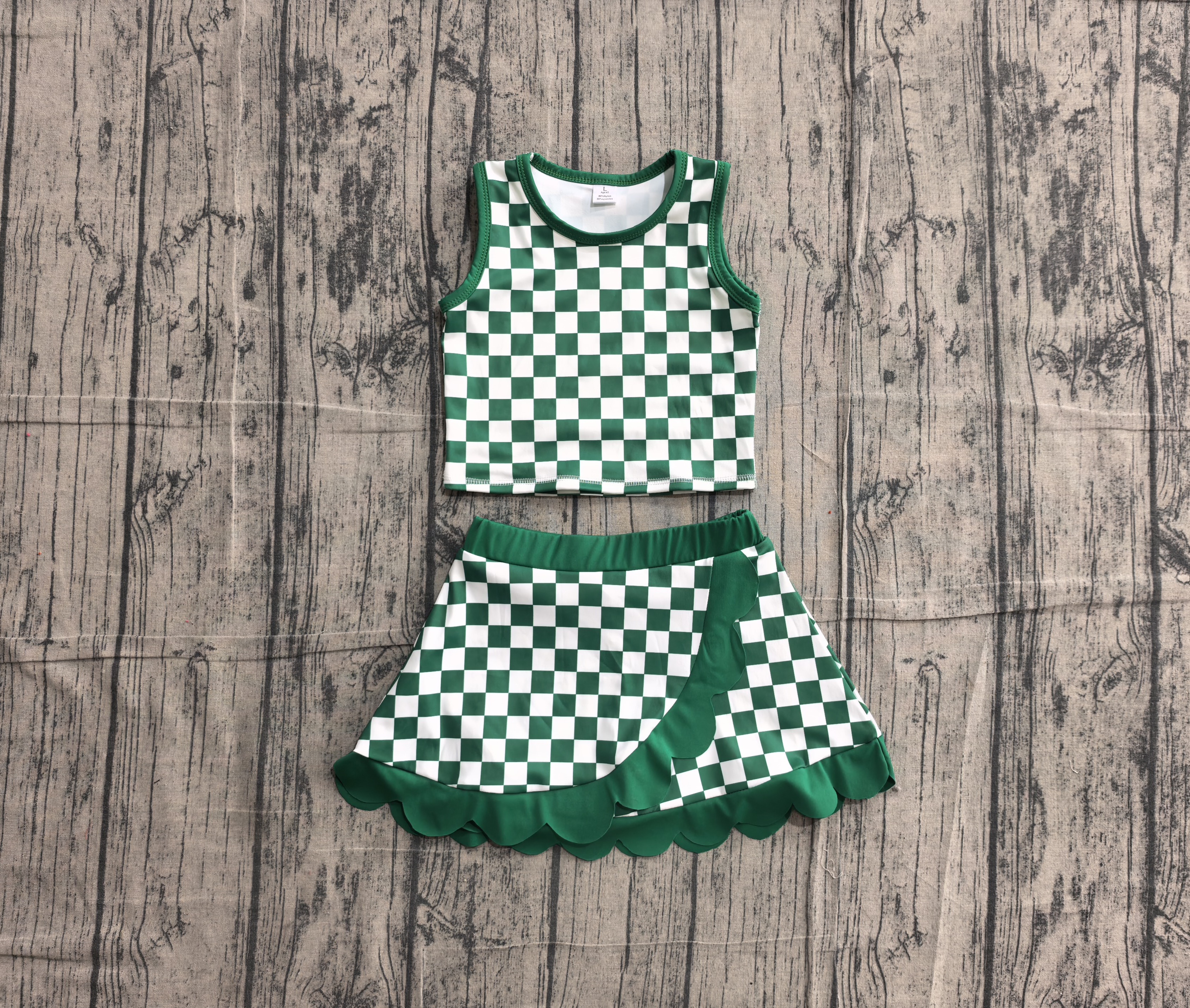 GSD4178  pre-order toddler clothes green gingham print girl summer yoga set-real pic 2026.5.13 