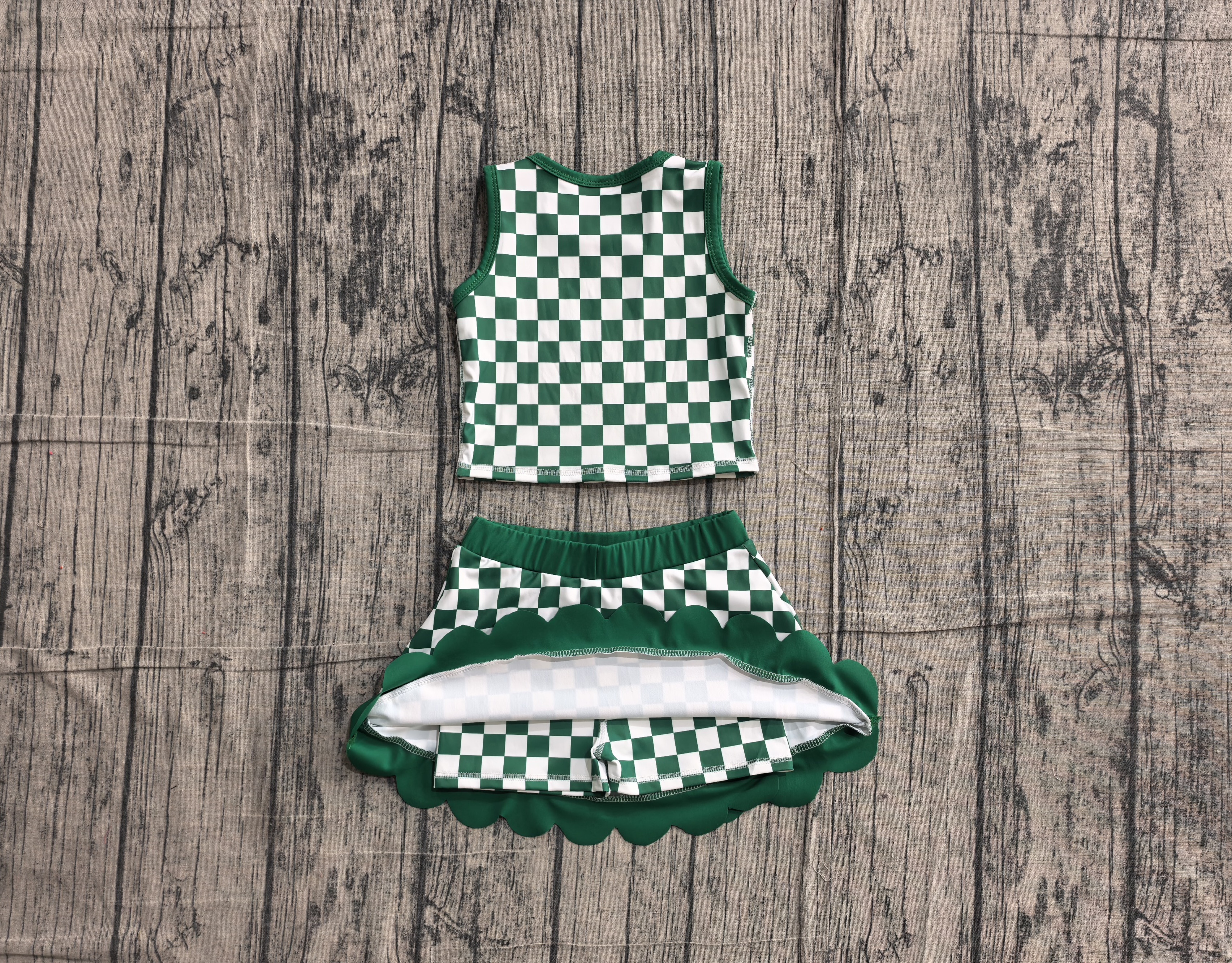 GSD4178  pre-order toddler clothes green gingham print girl summer yoga set-real pic 2026.5.13 