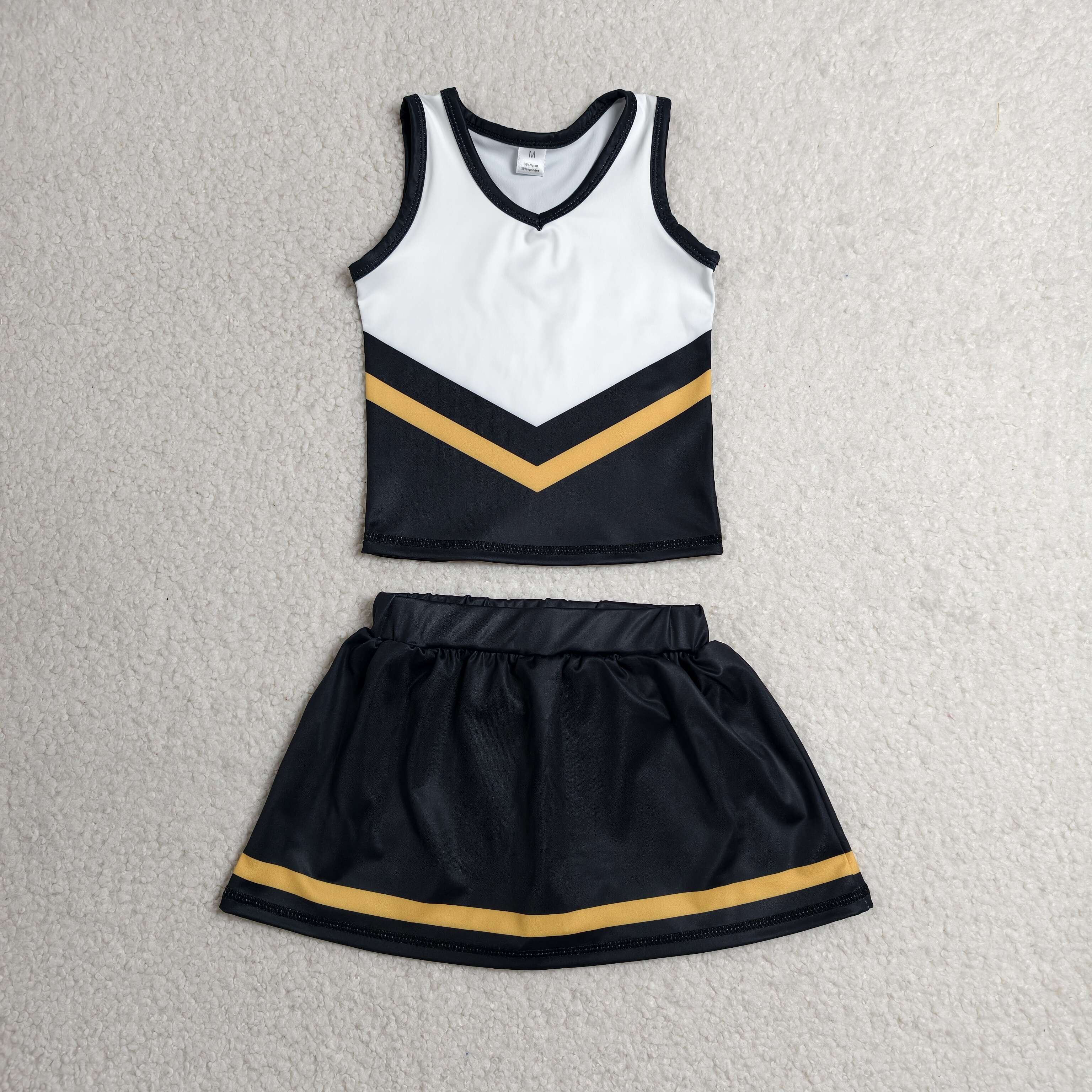 GSD4201 RTS girls black white golden sleeveless skirt outfits yoga sports clothing set
