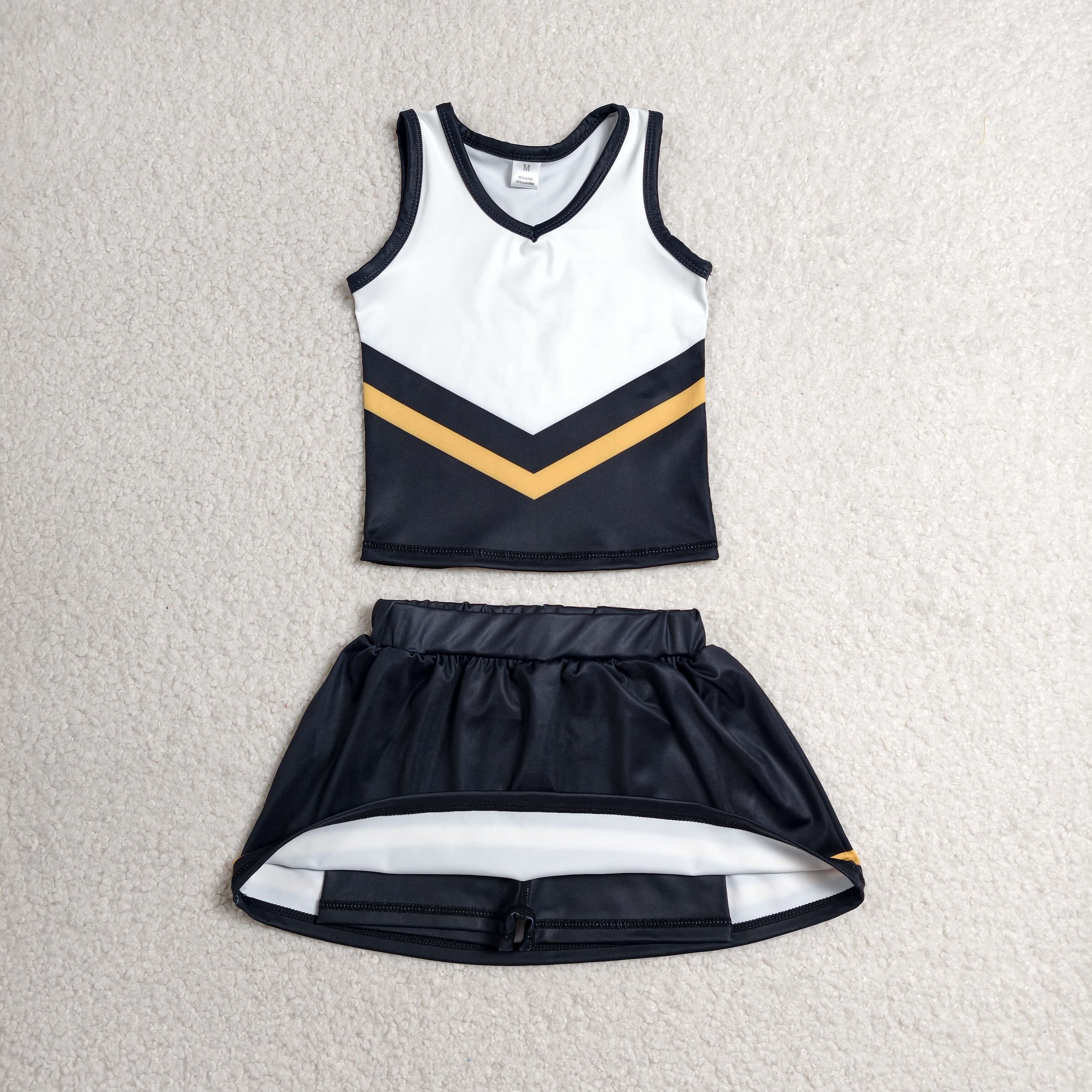 GSD4201 RTS girls black white golden sleeveless skirt outfits yoga sports clothing set