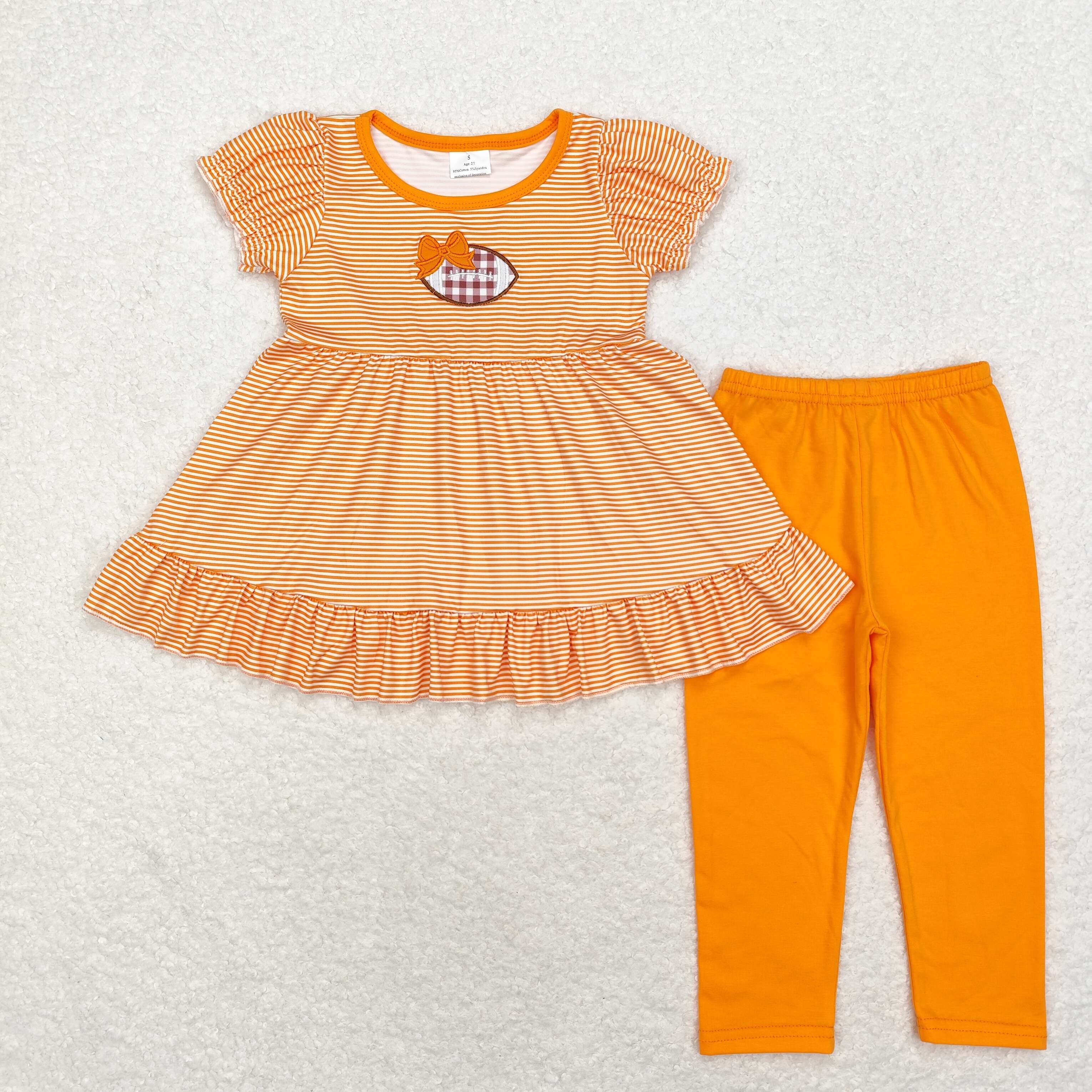 GSPO1674 RTS toddler  girl clothes orange rugby girl fall set embroidery