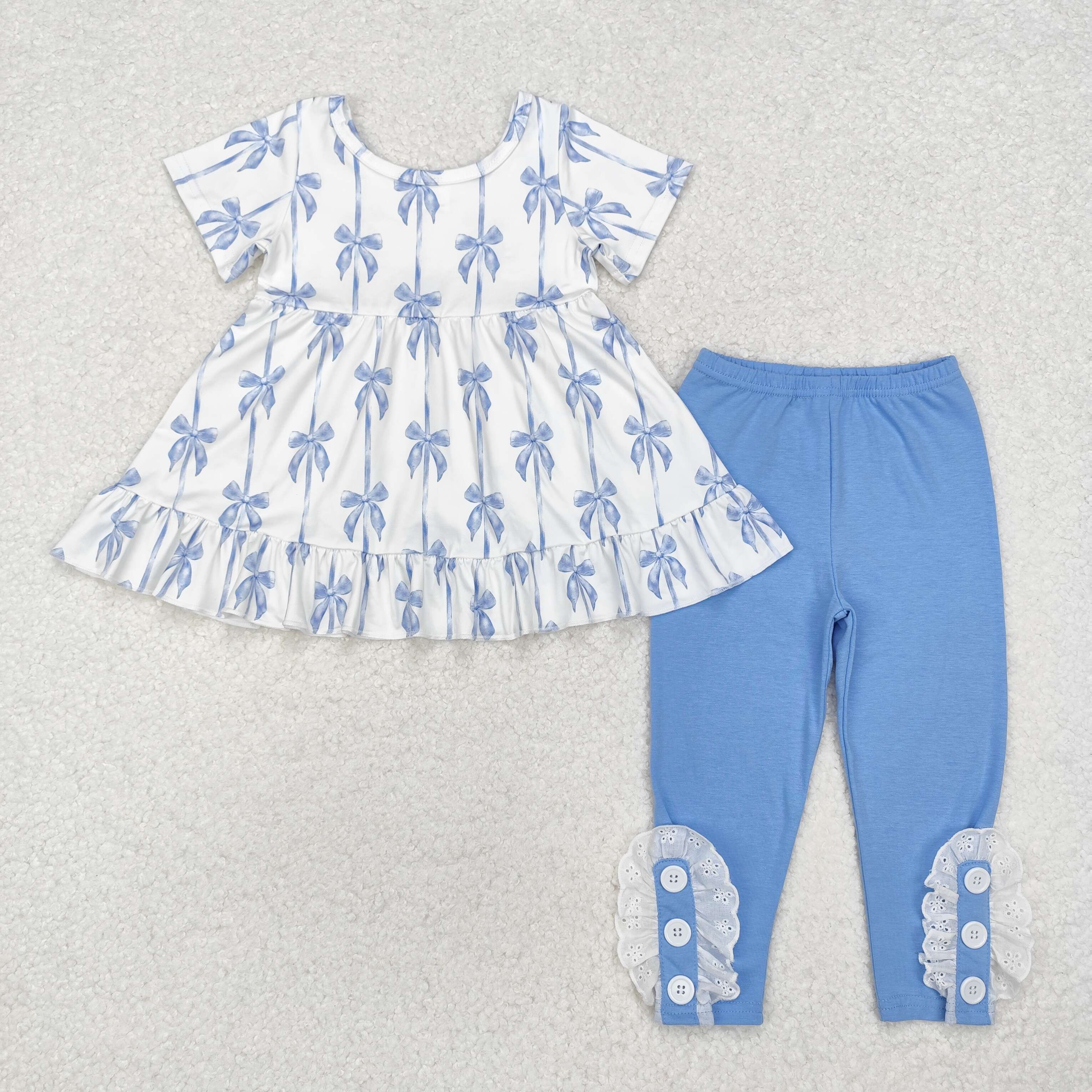 GSPO1688 RTS  toddler girl clothes blue bow girl fall set